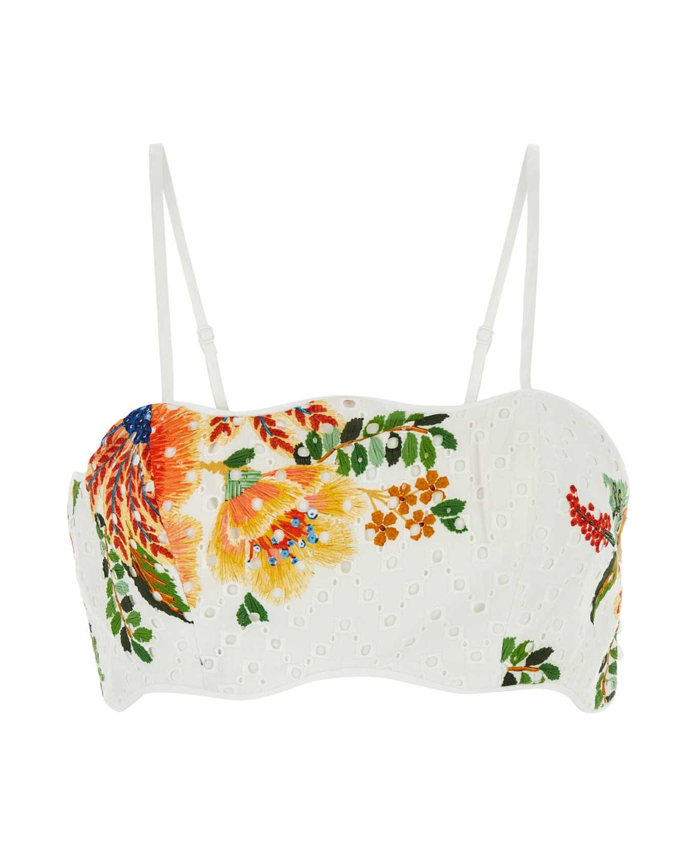 Farm Rio White Cotton Delicate Garden Crop-top - DELICATEGARDENWHITE