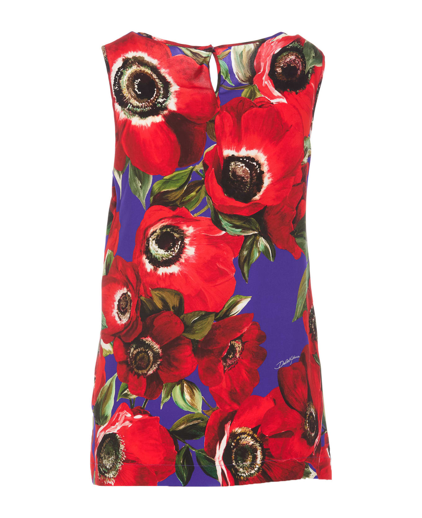 Dolce & Gabbana Charmeuse Tank Top With Anemone Print - MultiColour