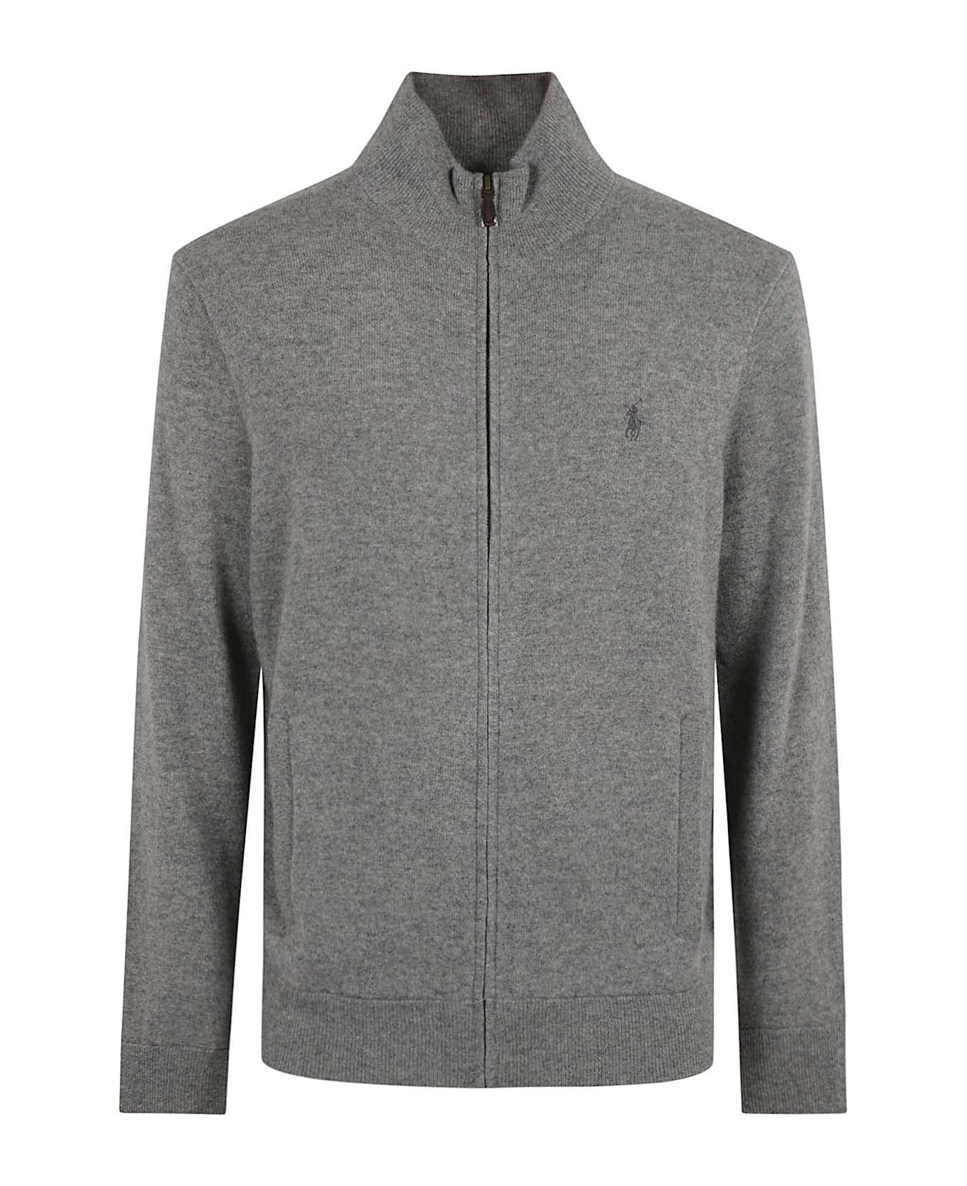 Ralph Lauren High-neck Logo Embroidery Zipped Jacket - Grey