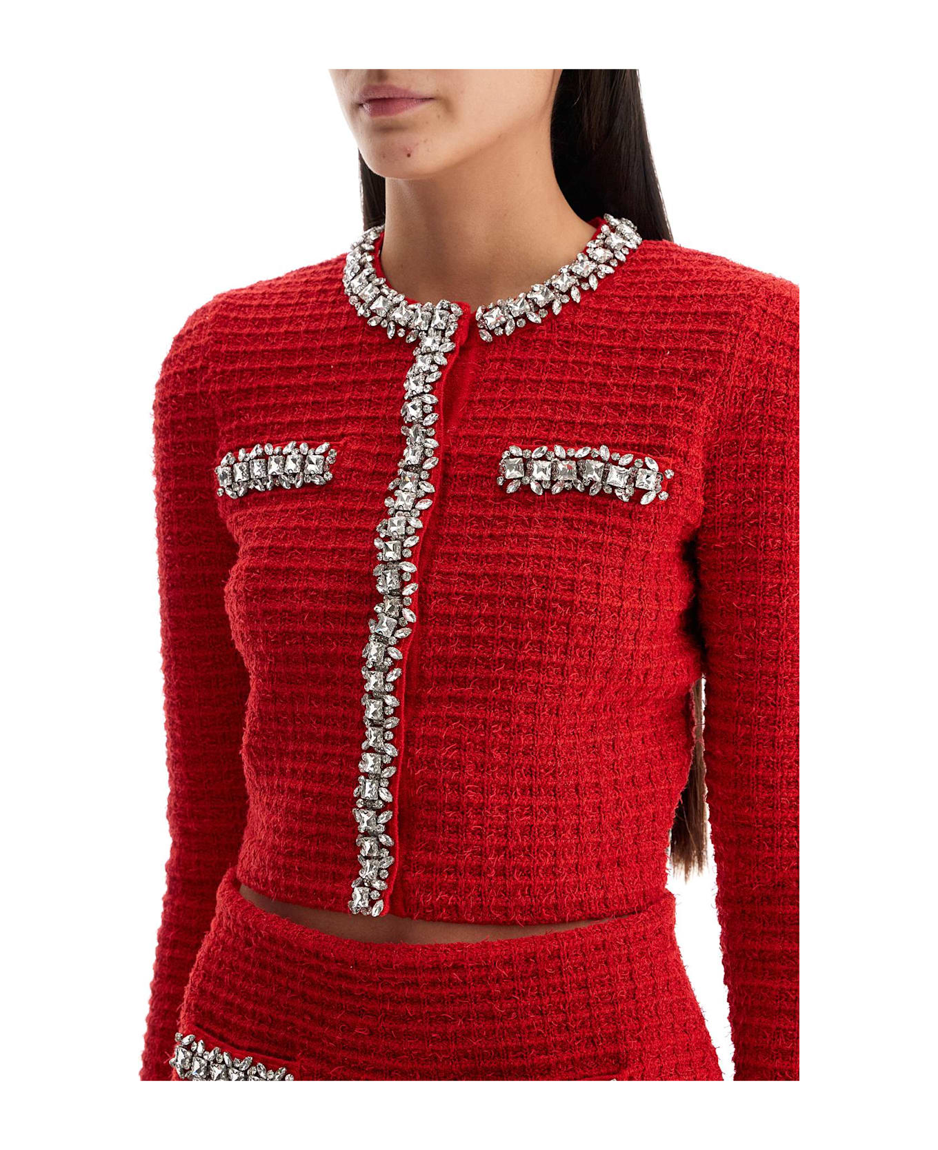 self-portrait Knit Jacket - RED (Red)