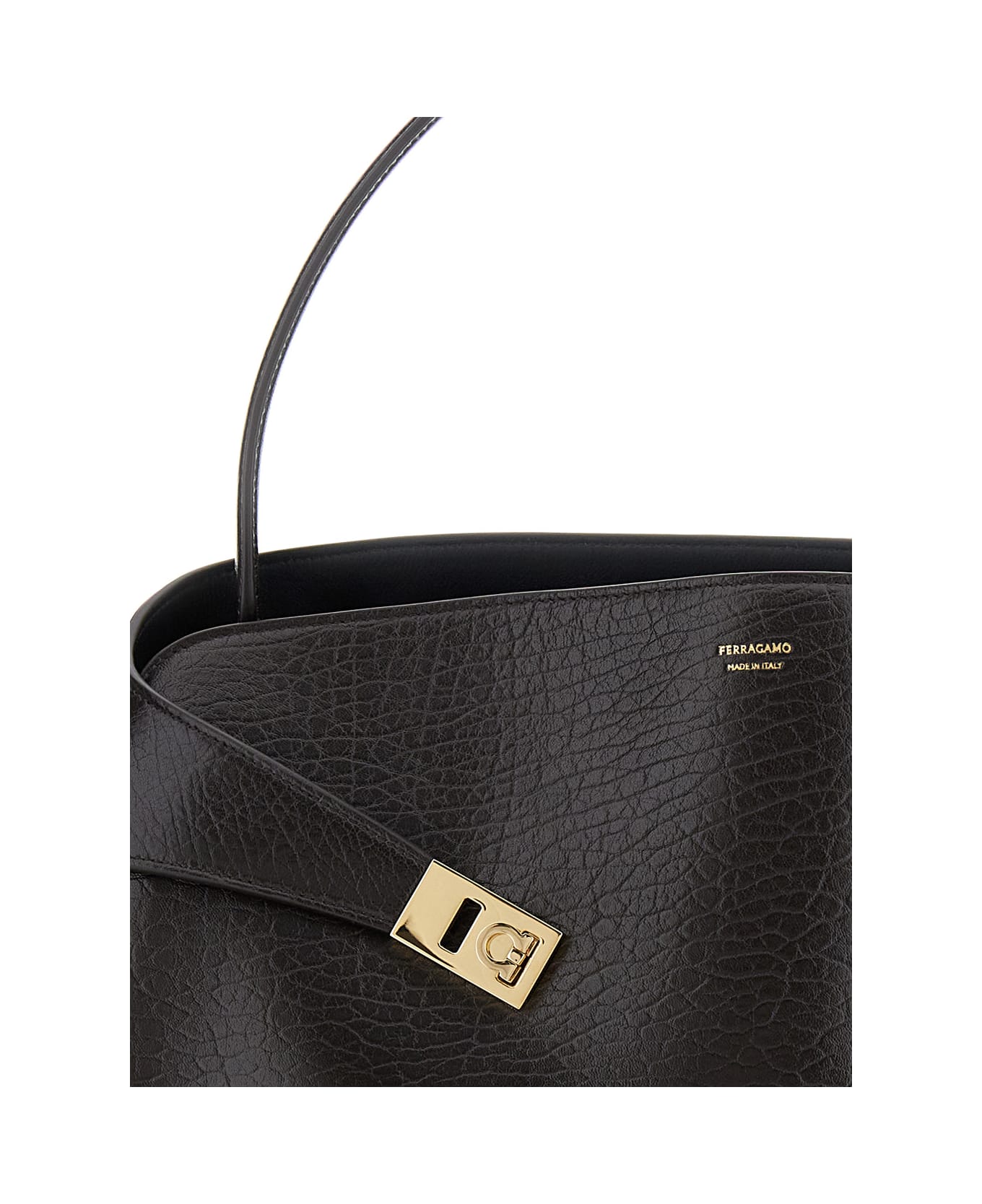 Ferragamo 
hug
 Brown Shoulder Bag With Logo Printed On Front In Grained Leather Woman - Brown