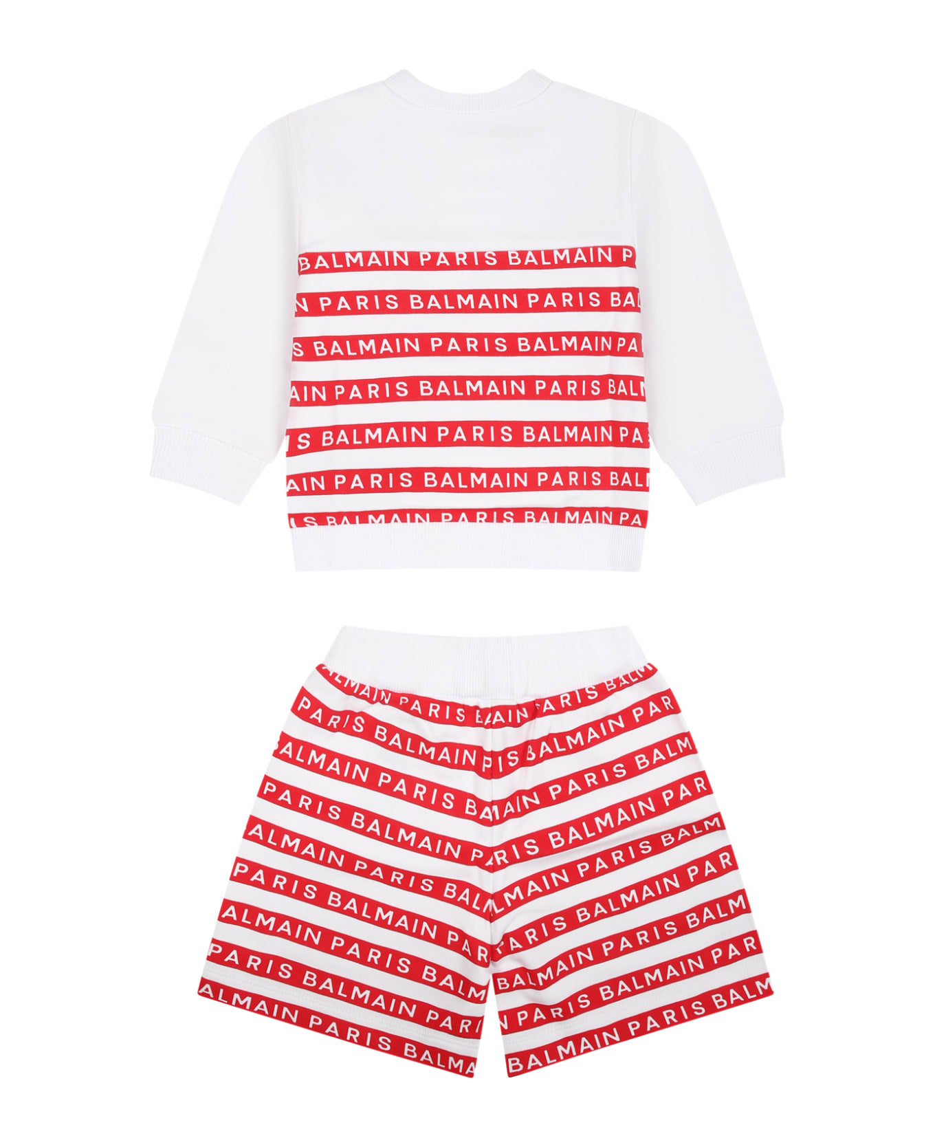 Balmain White Set For Baby Boy With Red Stripes And Logo - White