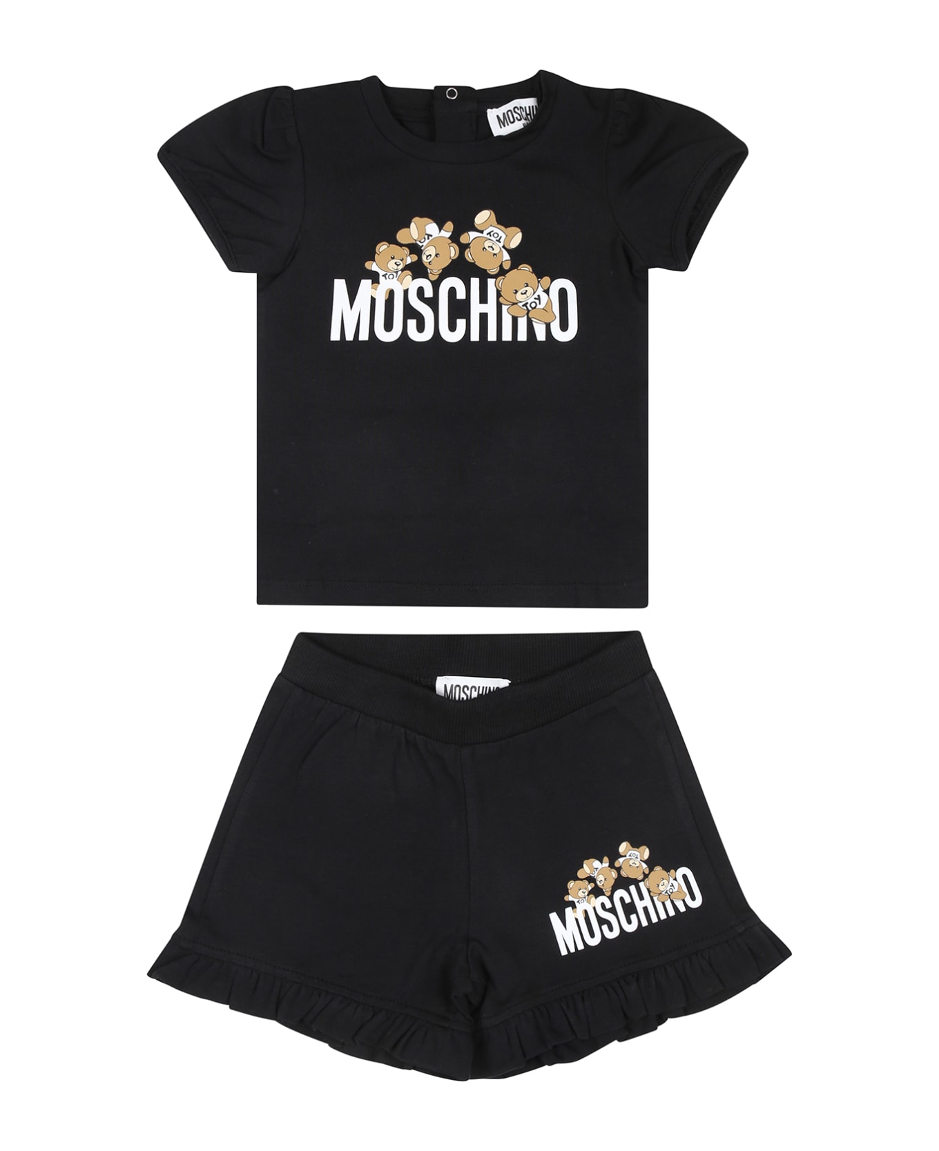 Moschino Black Suit For Baby Girl With Teddy Bears And Logo - Black