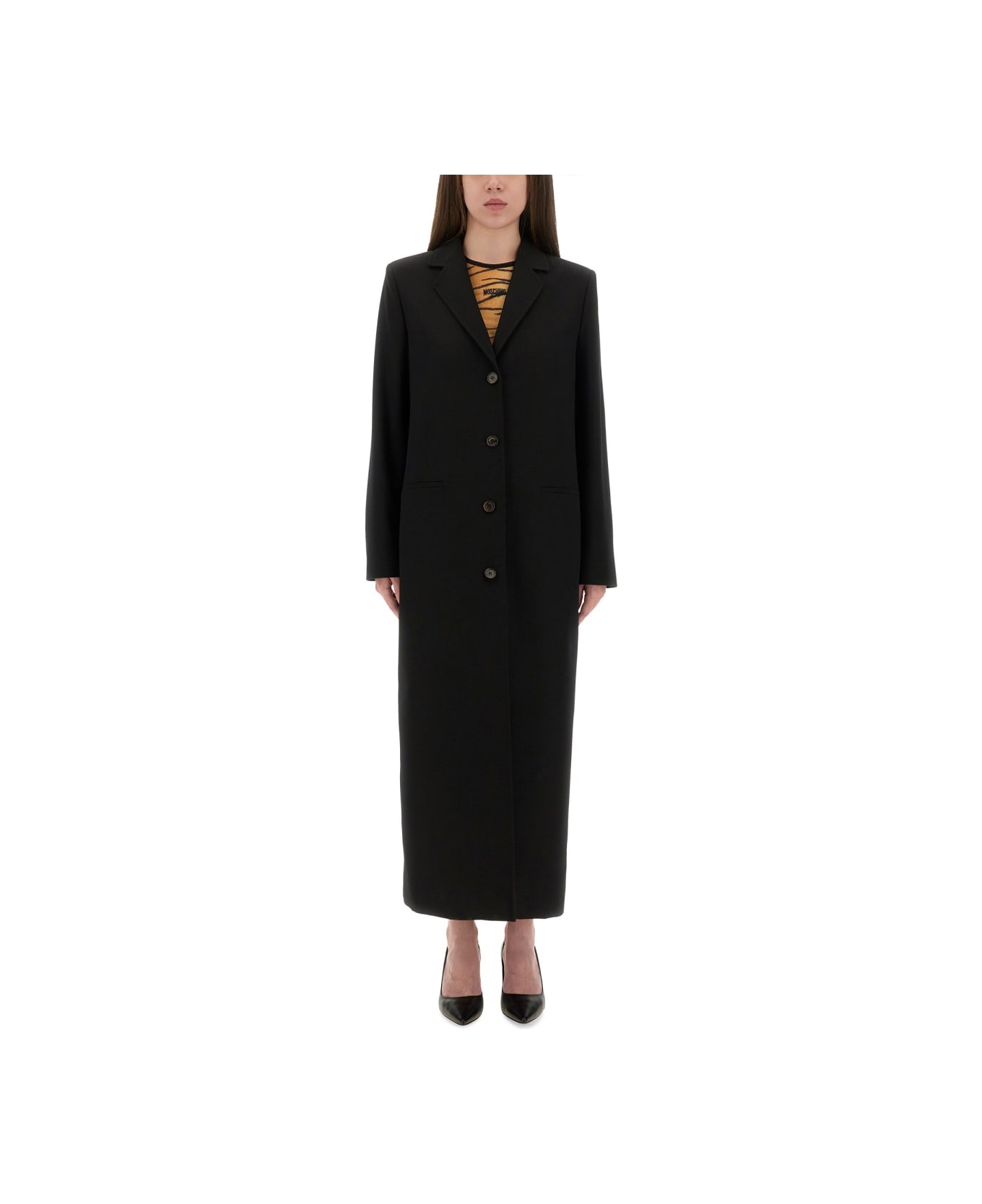 M05CH1N0 Jeans Long Tailored Coat - BLACK