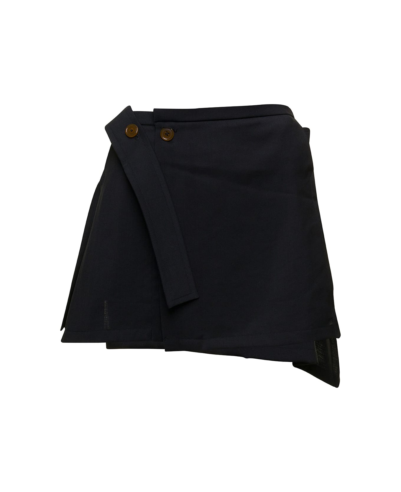 Vivienne Westwood 'meghan' Black Asymmetric Mini Skirt With Buttons In Wool Woman - Black