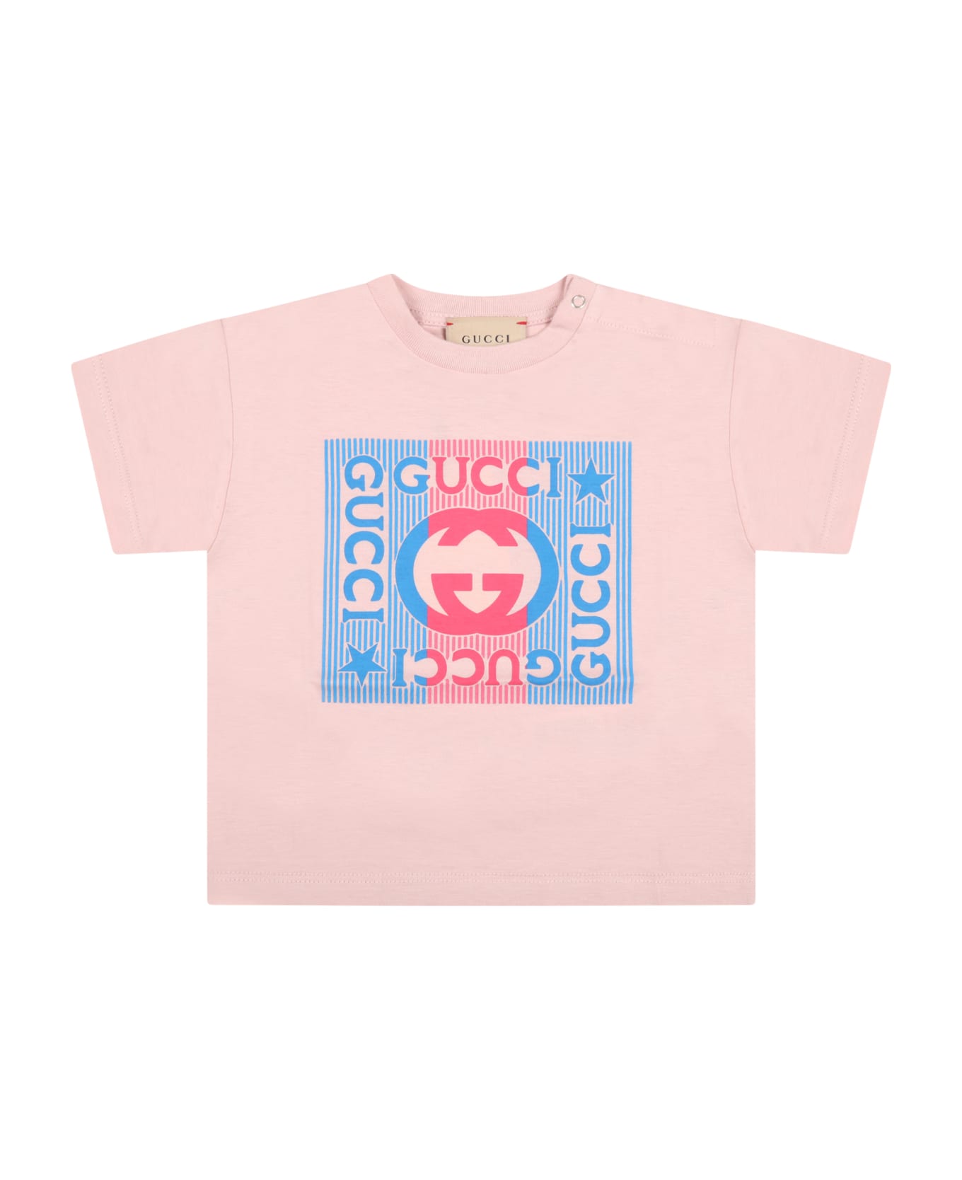 Gucci Pink T-shirt For Babykids With Red And Blue Logo - Pink