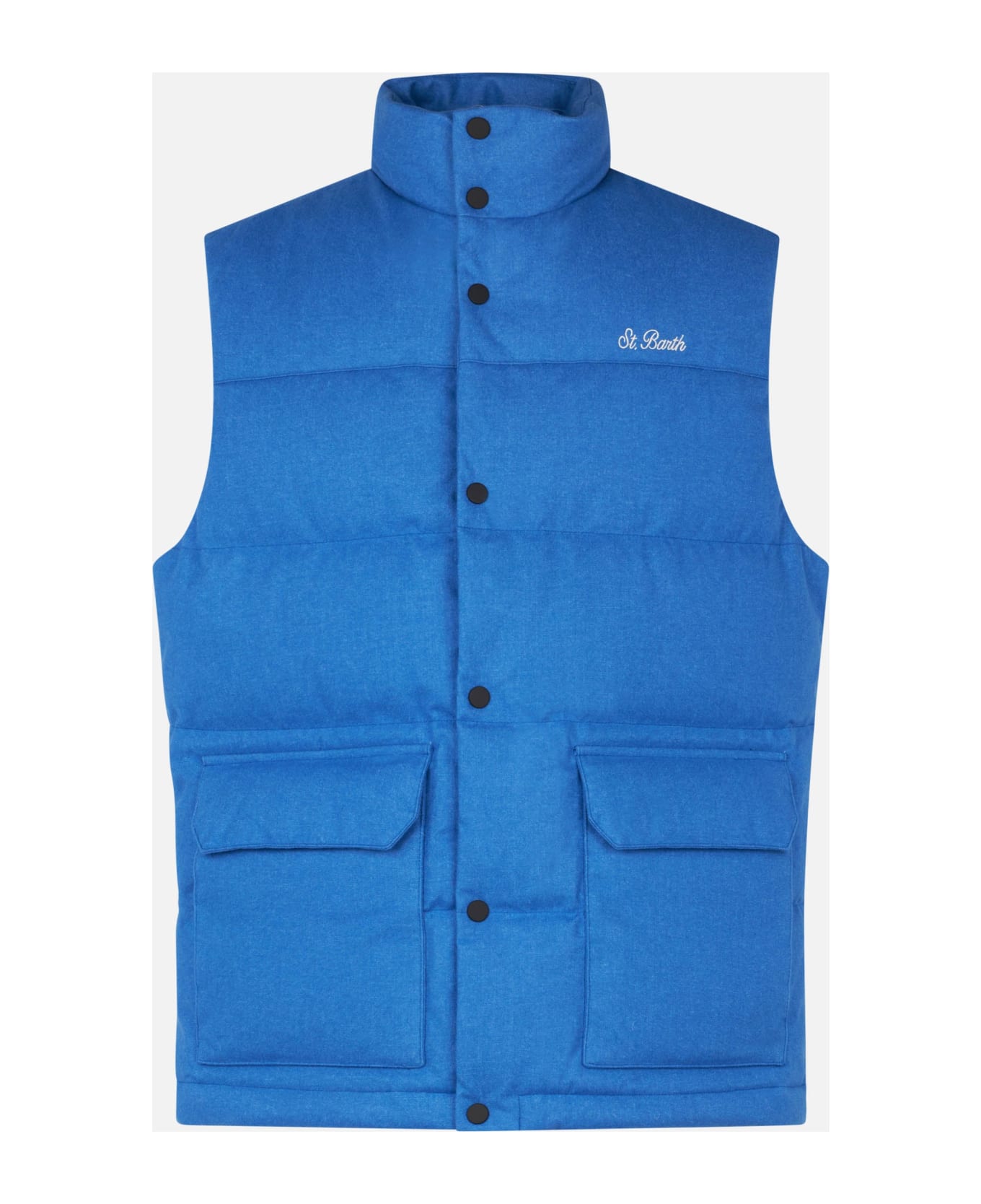 MC2 Saint Barth Man Down Padded Wooly Bluette Vest With Pockets - SKY