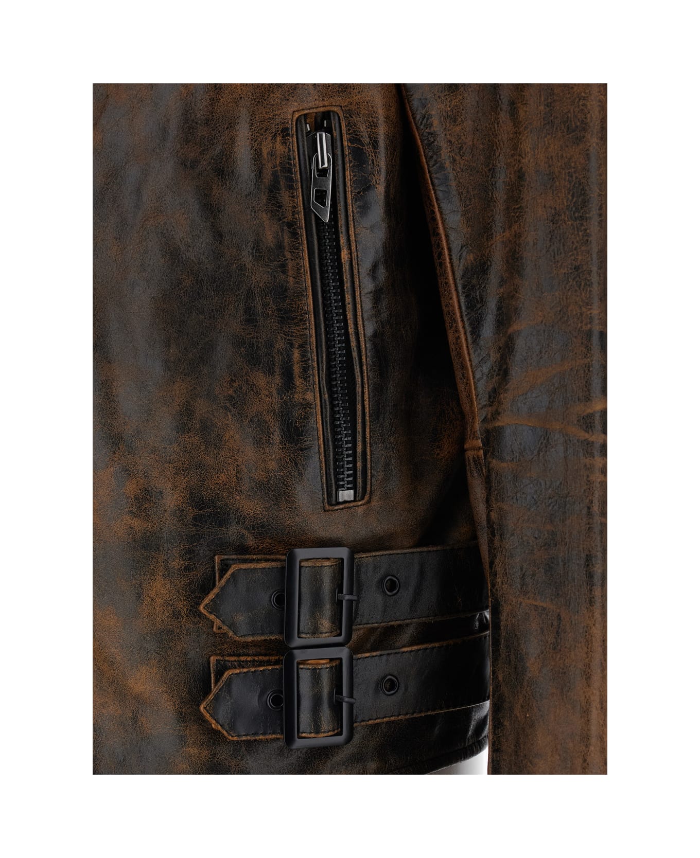 Diesel 'l-eon' Brown Biker Jacket With Classic Wide Lapel And Distressed Look In Leather Man - Brown
