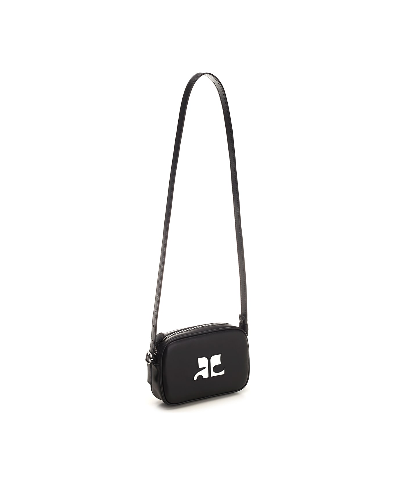 Courrèges Slim Black Leather Camera Bag - BLACK