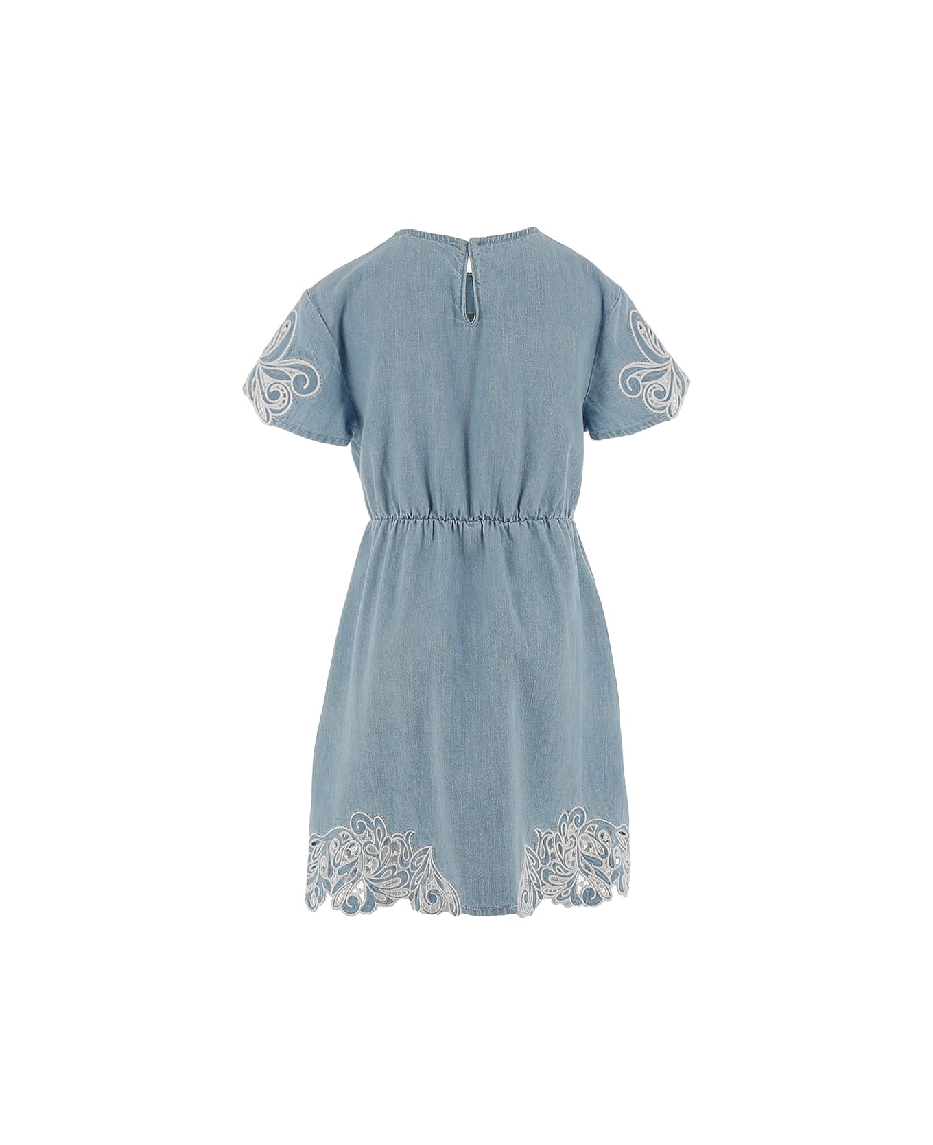 Ermanno Scervino Junior Denim Dress With Embroidery - Blue