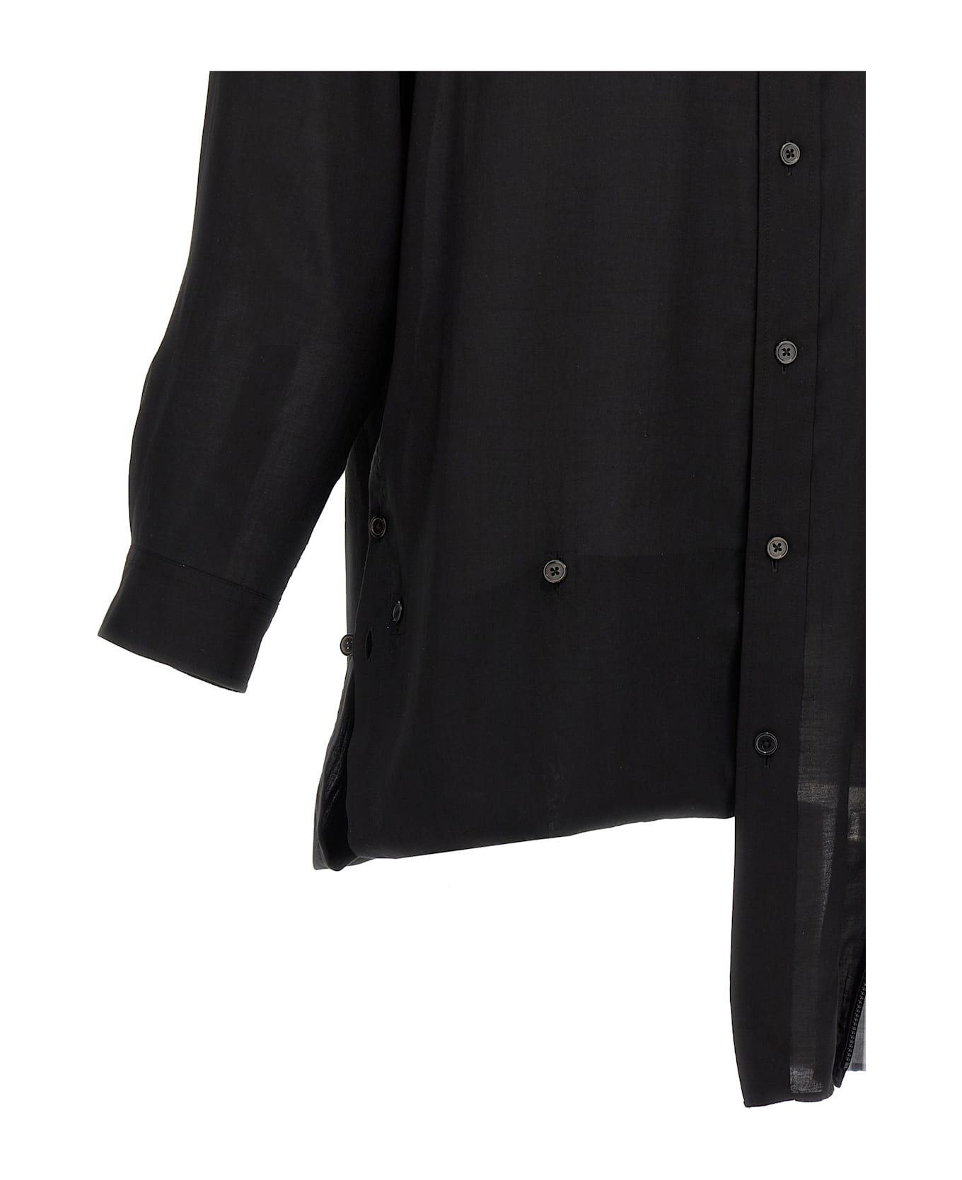 Yohji Yamamoto 
cellulose Lawn Zip Button Blouse
 Shirt - Black  