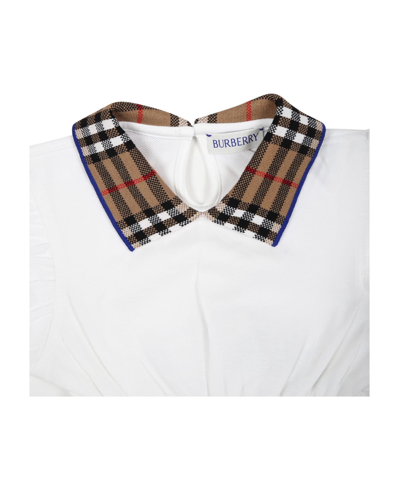 Burberry White Dress For Baby Girl With Vintage Check On The Collar - White ウェア