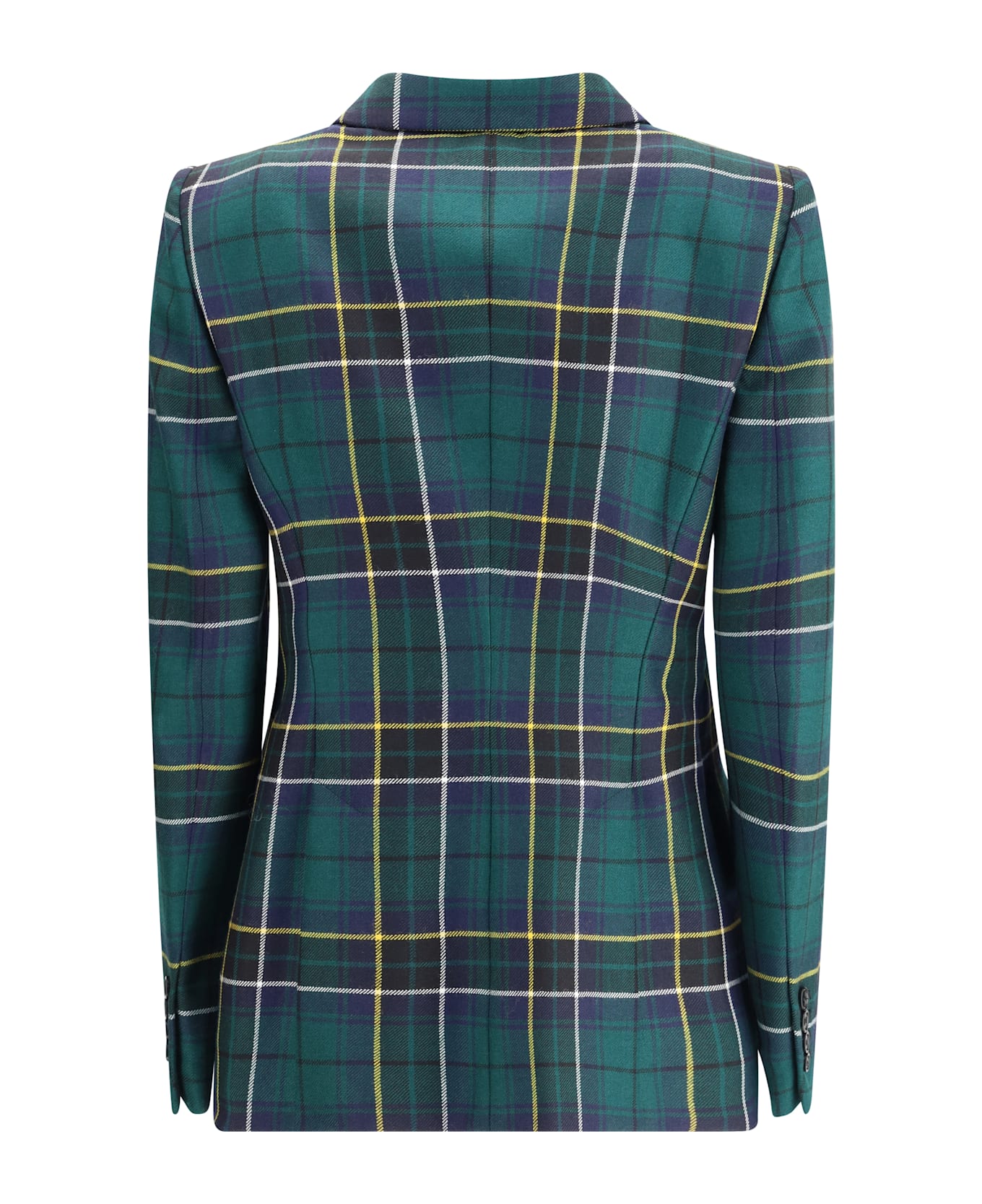 Alexander McQueen Check Patterned Blazer - NAVY/GREEN/YELLOW