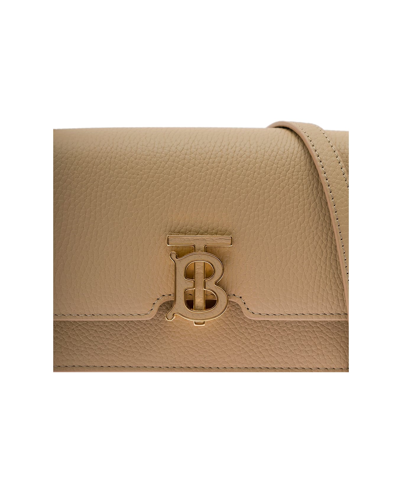 Burberry Beige Shoulder Bag With Tonal Tb Logo In Grainy Leather Woman - Nude & Neutrals ショルダーバッグ