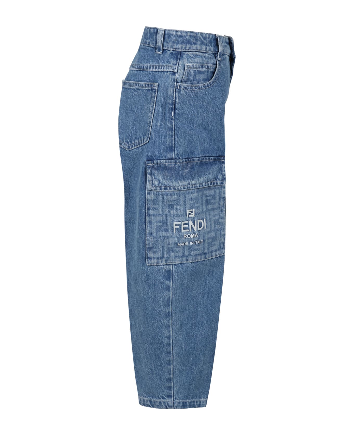 Fendi Blue Jeans For Kids With Ff - Denim