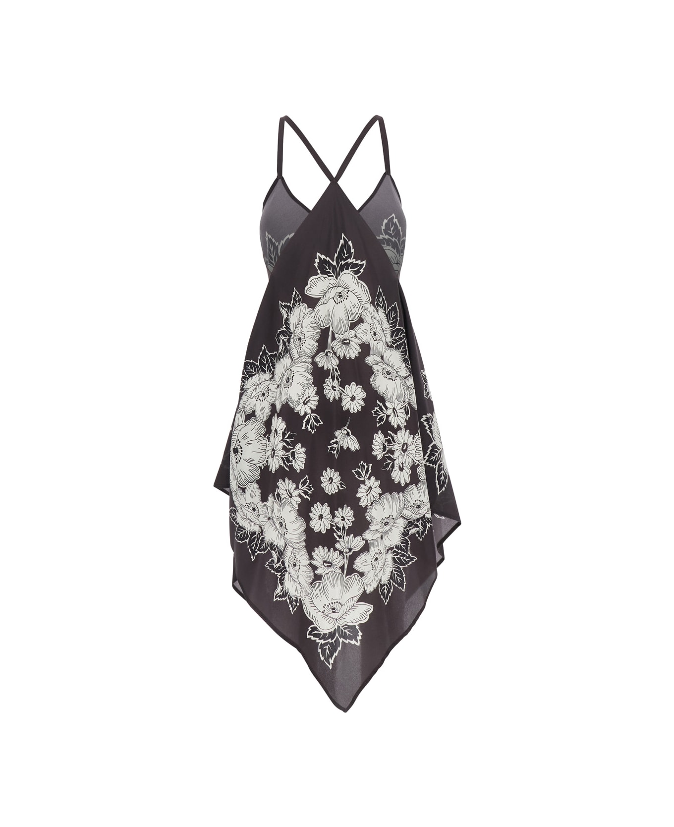 Parosh White And Black Blouse With Thin Shoulder Straps And All-over Floral Motif In Silk Woman - Multicolor