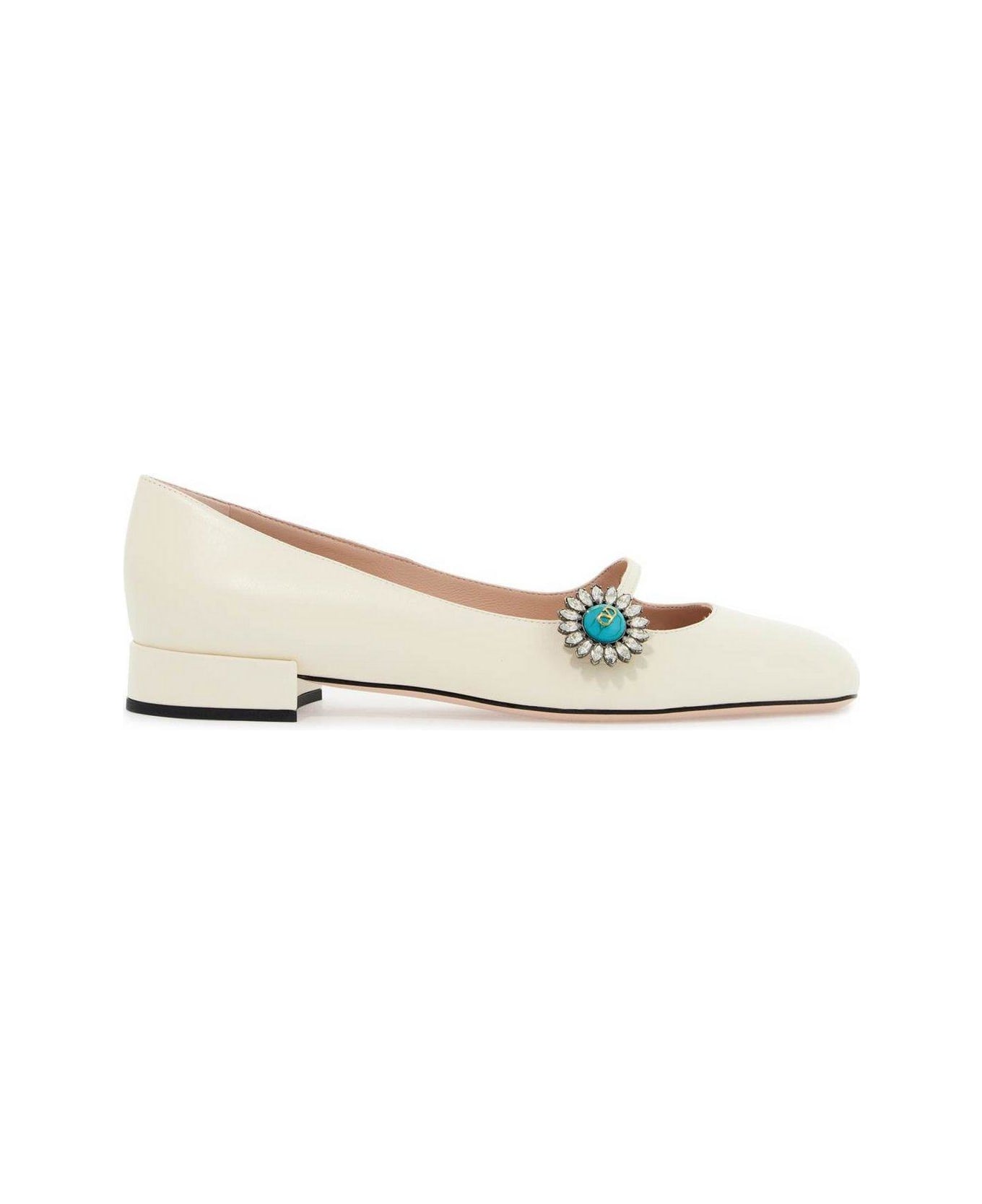 Valentino Garavani Preshoes Embellished Square Toe Ballet Flats - White