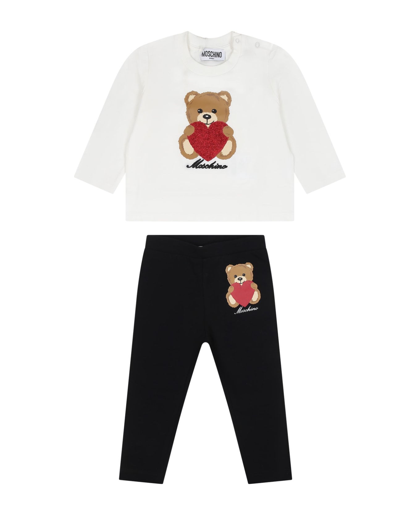 Moschino White Tracksuit For Baby Girl With Teddy Bear And Logo - Multicolor
