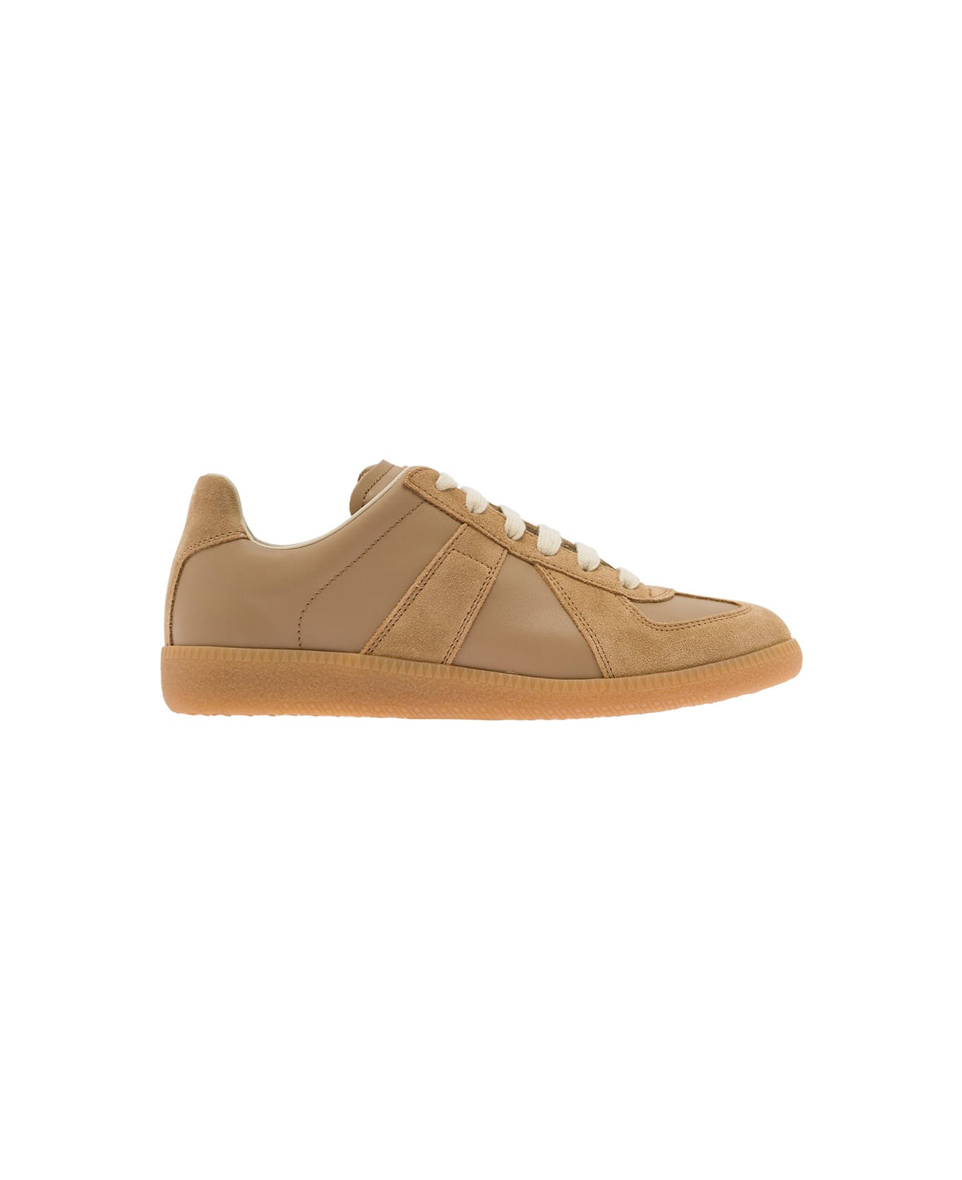 Maison Margiela 'replica' Beige And Brown Low-top Sneakers With Suede Inserts In Leather Woman - Beige