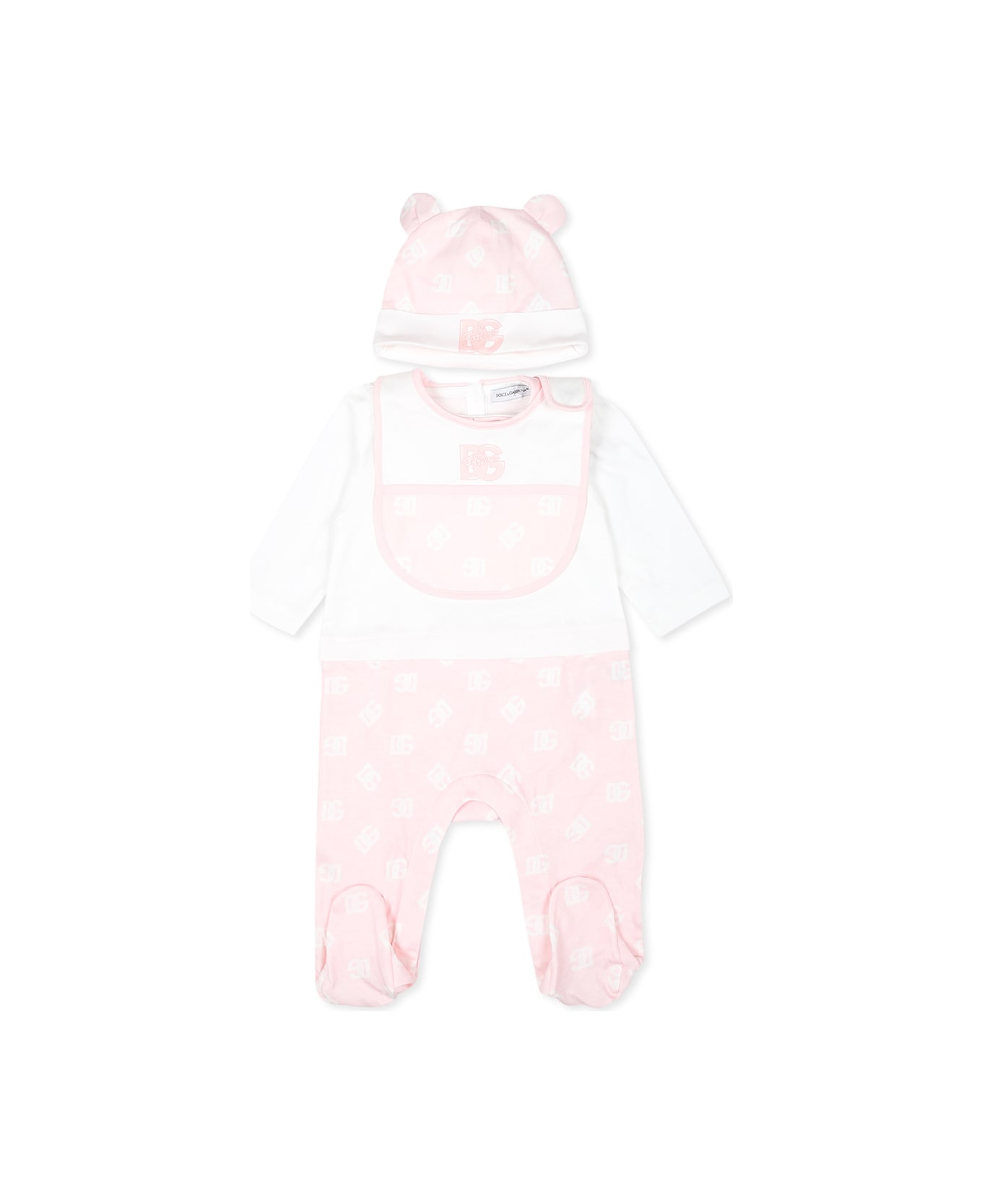 Dolce & Gabbana Pink Babygrow Set For Baby Girl With Logo Dg - Pink