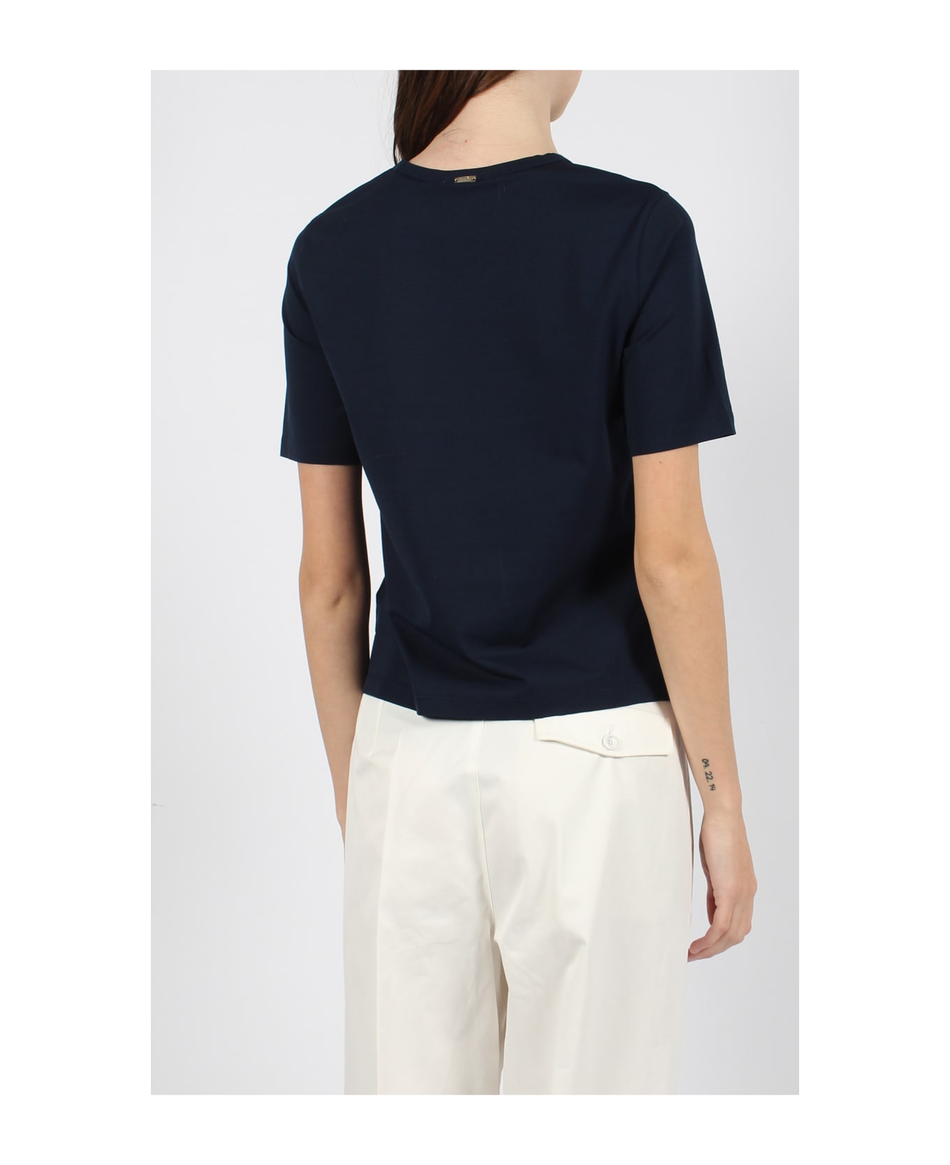 Herno Superfine Cotton Stretch T-shirt With Scarf - Blue Tシャツ