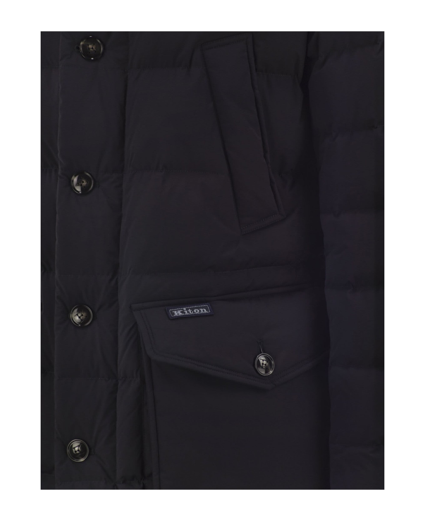 Kiton Long Down Jacket With Hood - Navy