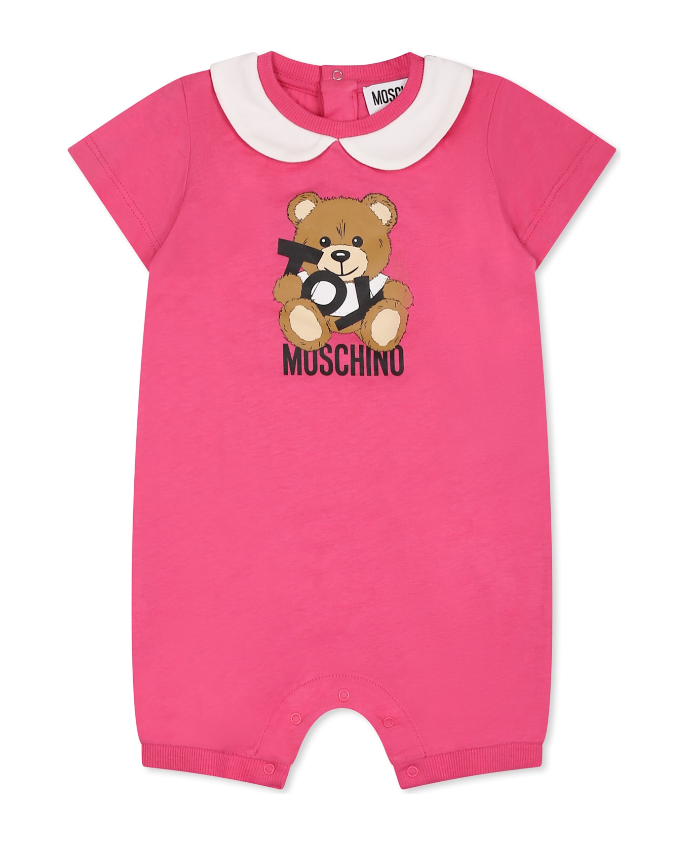 Moschino Fuchsia Romper For Baby Girl With Teddy Bear - Fuchsia