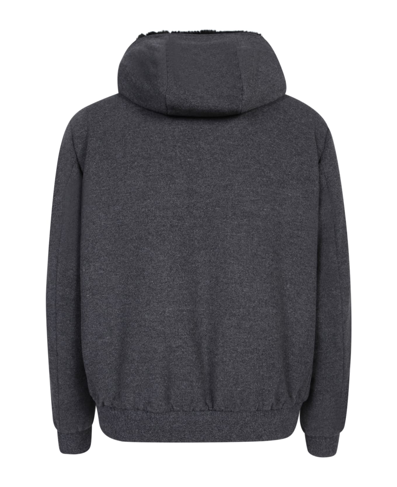 Canali Melange Grey Zip-up Faux Fur Hoodie - Grey