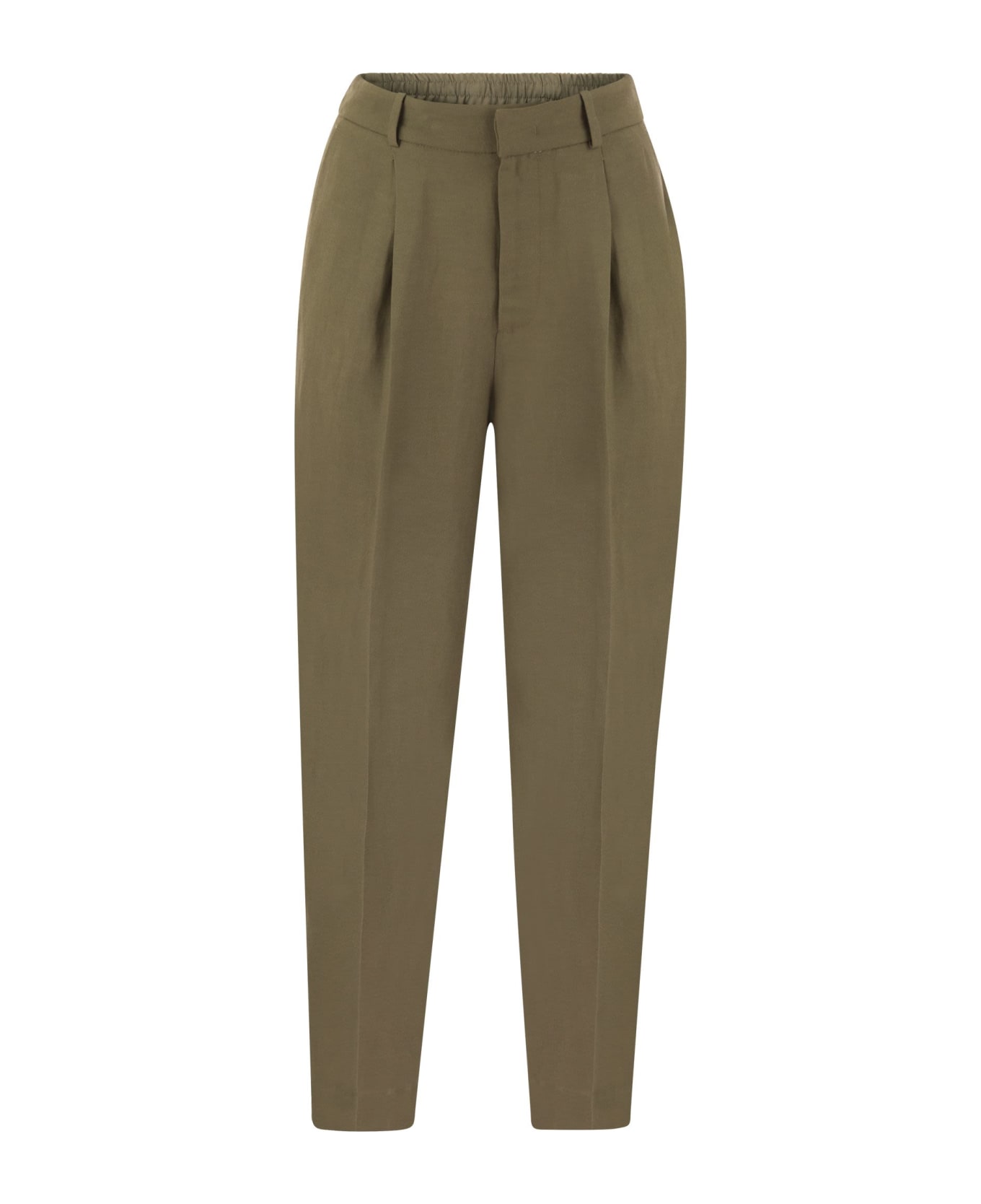 PT Torino Daisy - Viscose And Linen Trousers - Khaki