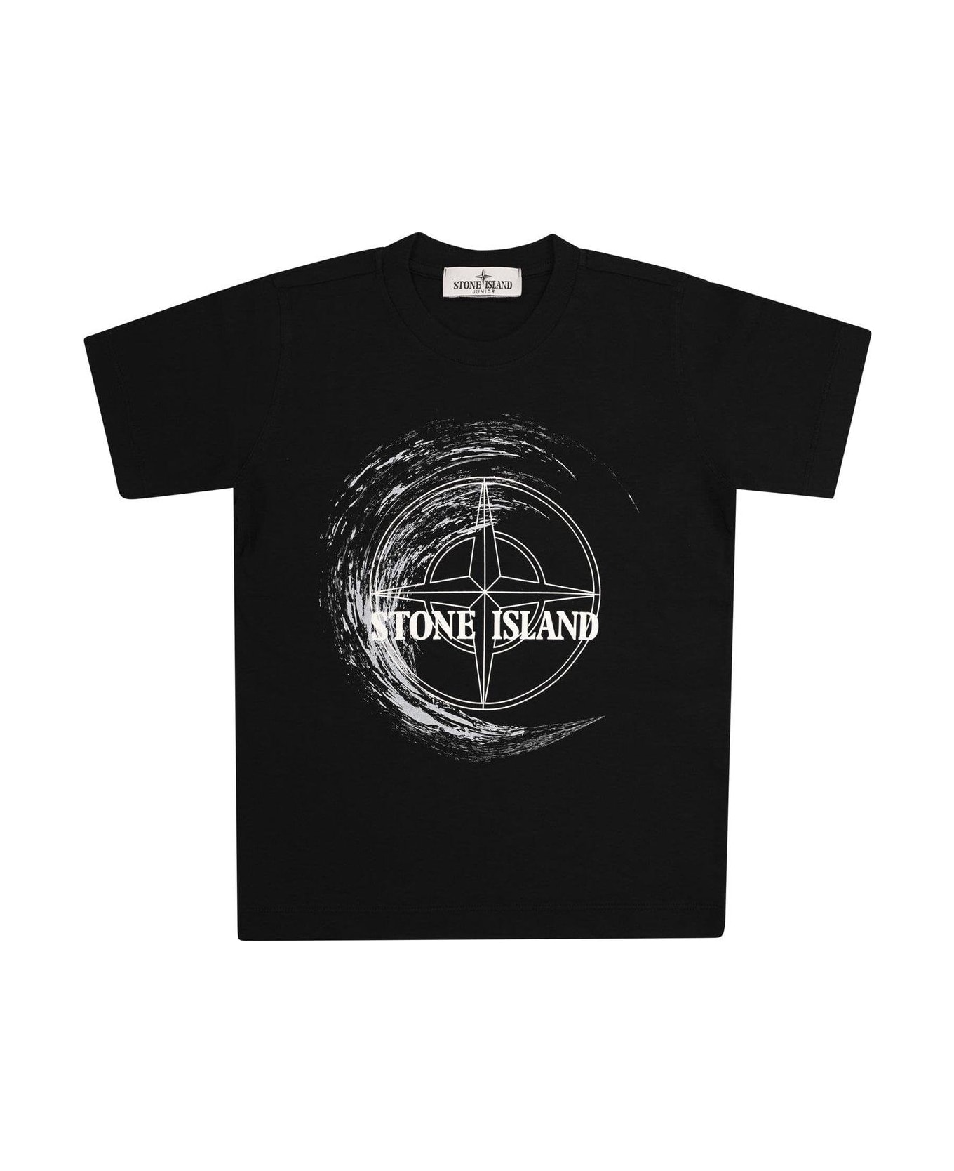 Stone Island Junior Logo Printed Crewneck T-shirt - Black Tシャツ＆ポロシャツ
