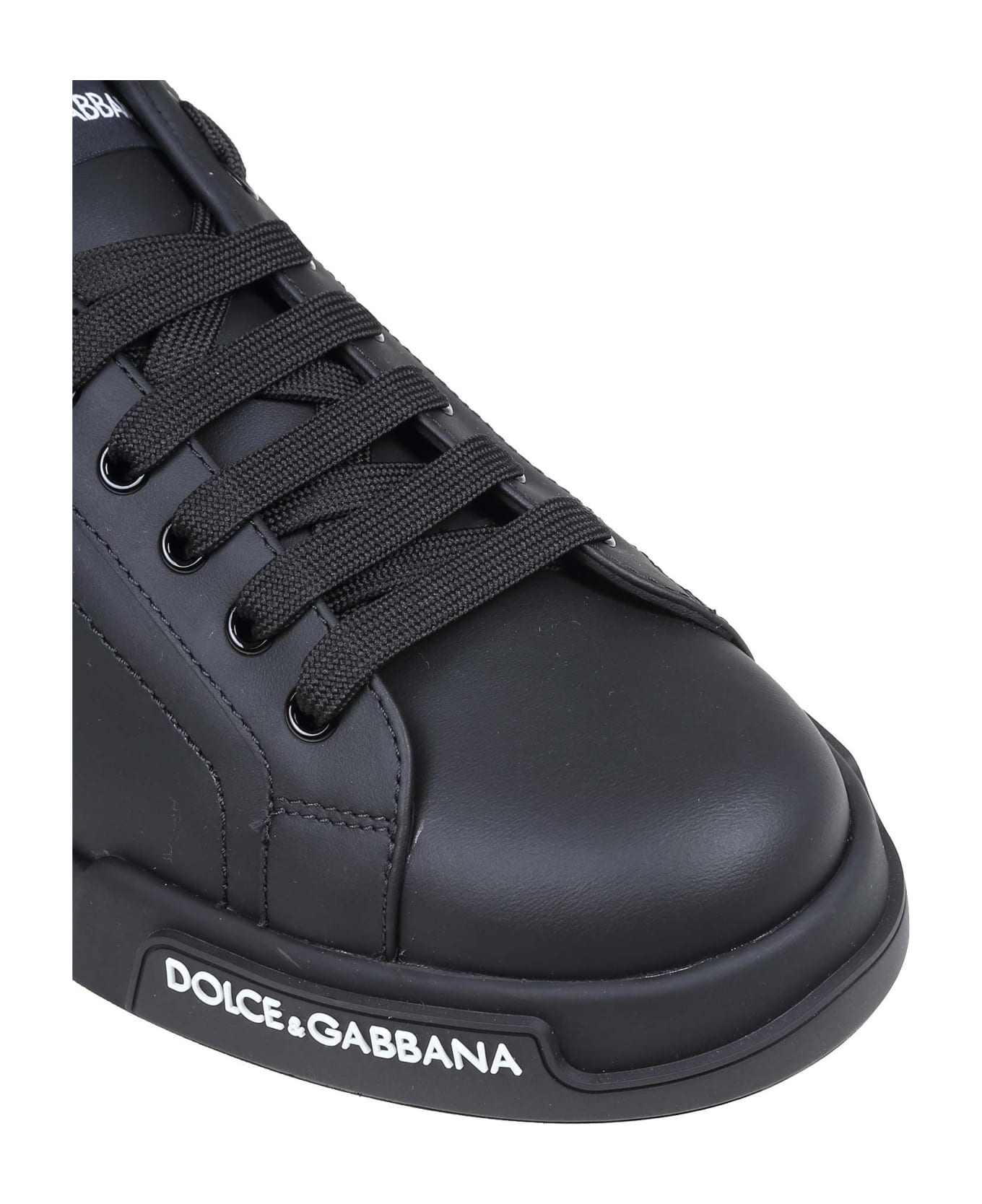 Dolce & Gabbana Portofino Sneakers In Black Nappa - Black