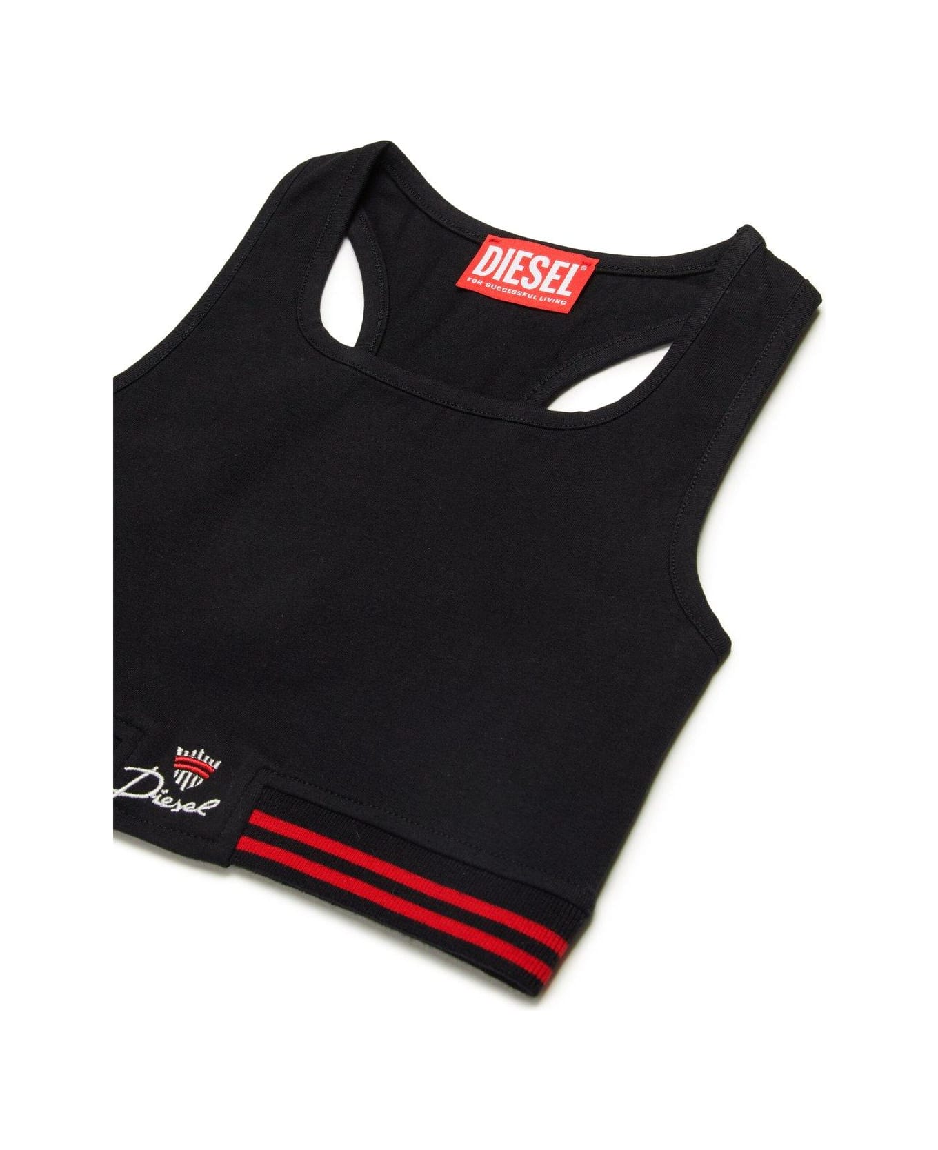 Diesel Trit Logo Embroidered Cropped Top - Black トップス