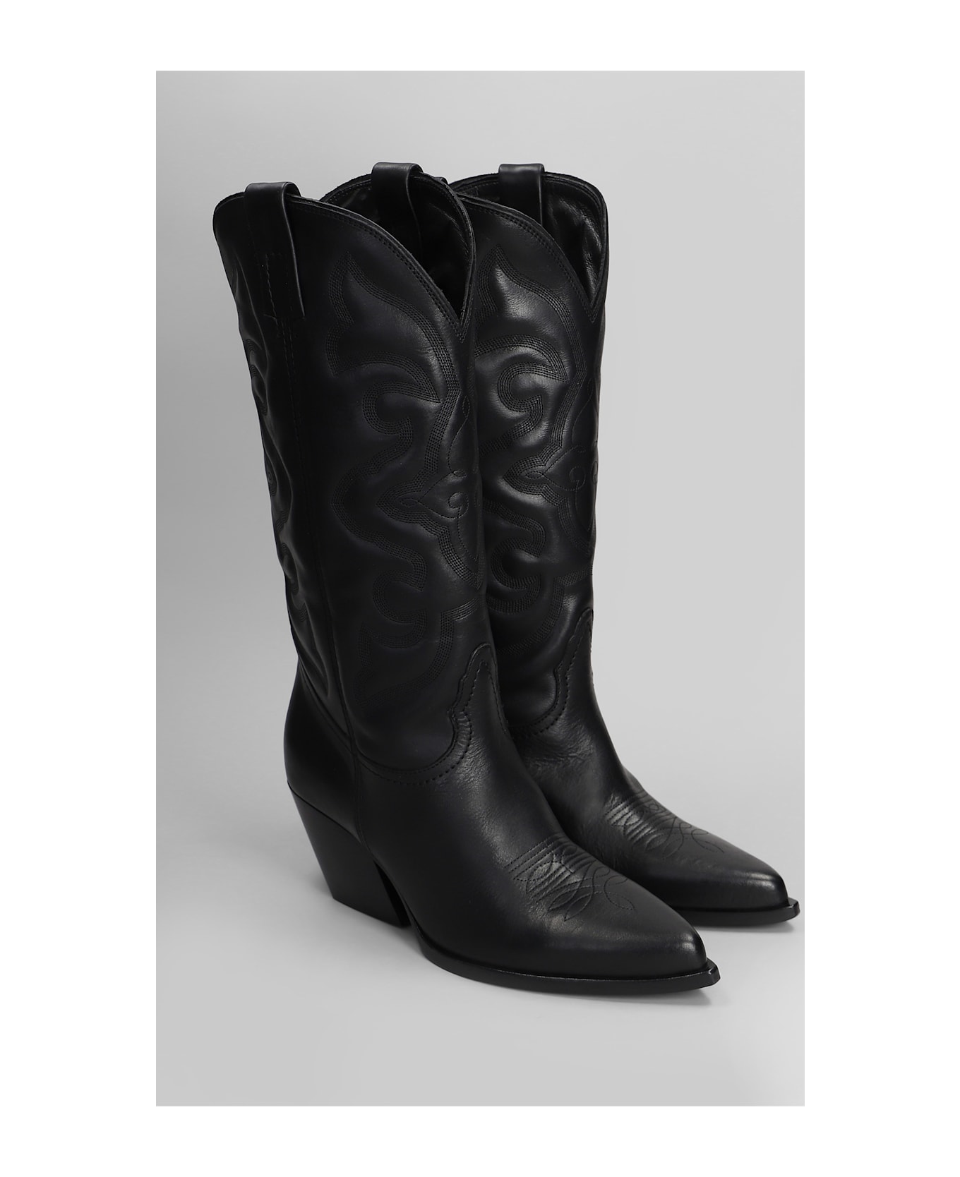 Elena Iachi Texan Boots In Black Leather - black