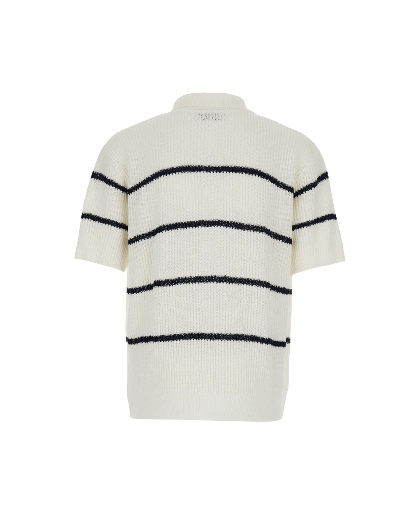 Dunst White Knitted Polo Shirt With All-over Striped Motif In Linen Blend Man - White