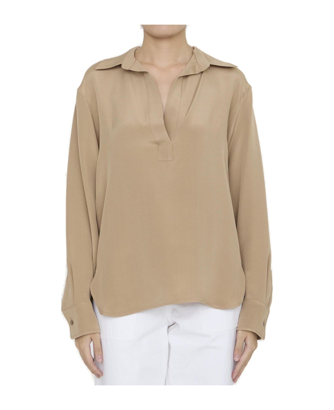 Max Mara V-neck Long-sleeve Shirt - Camel