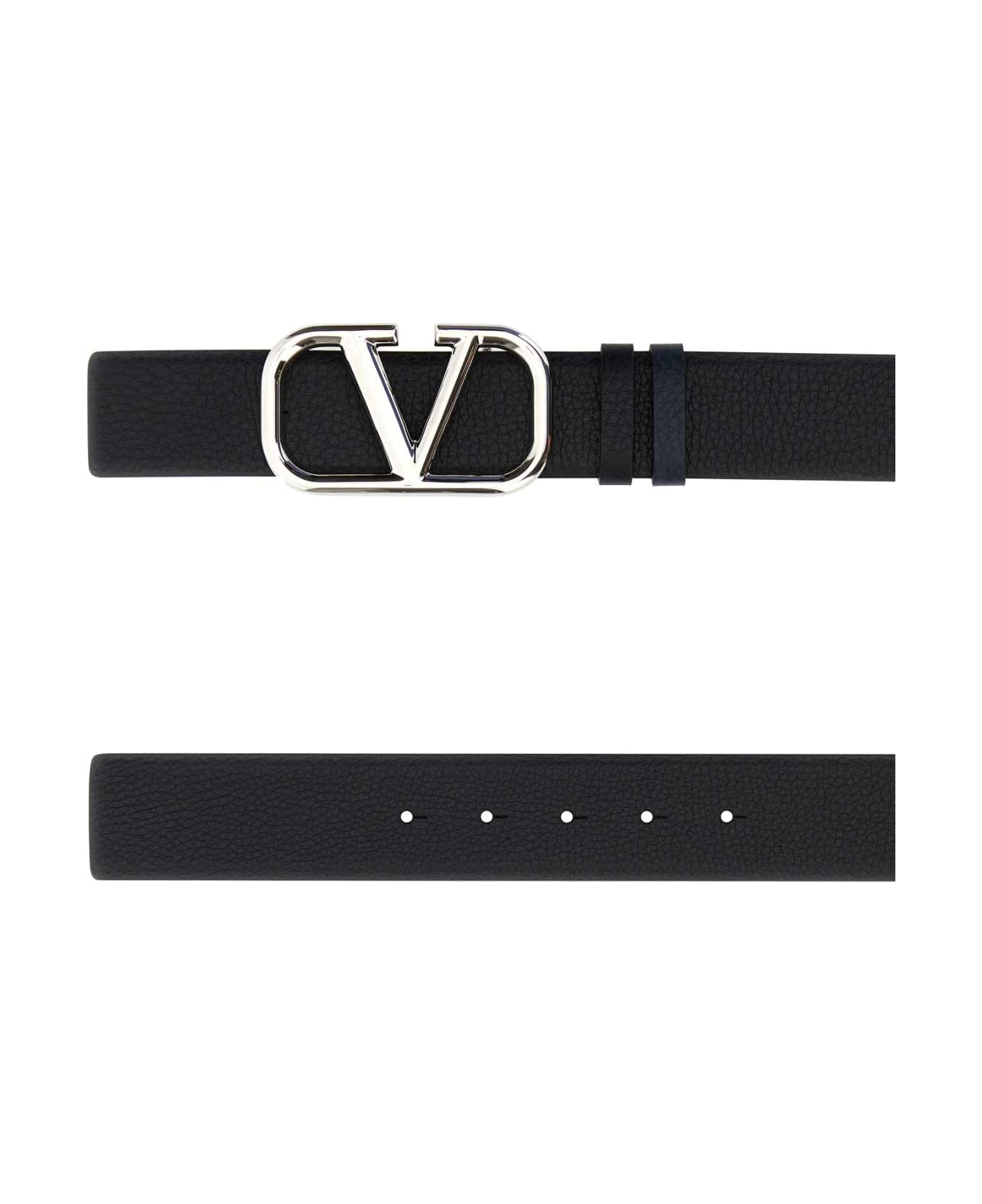 Valentino Garavani Black Leather Reversible Vlogo Belt - NEROMARINE ベルト