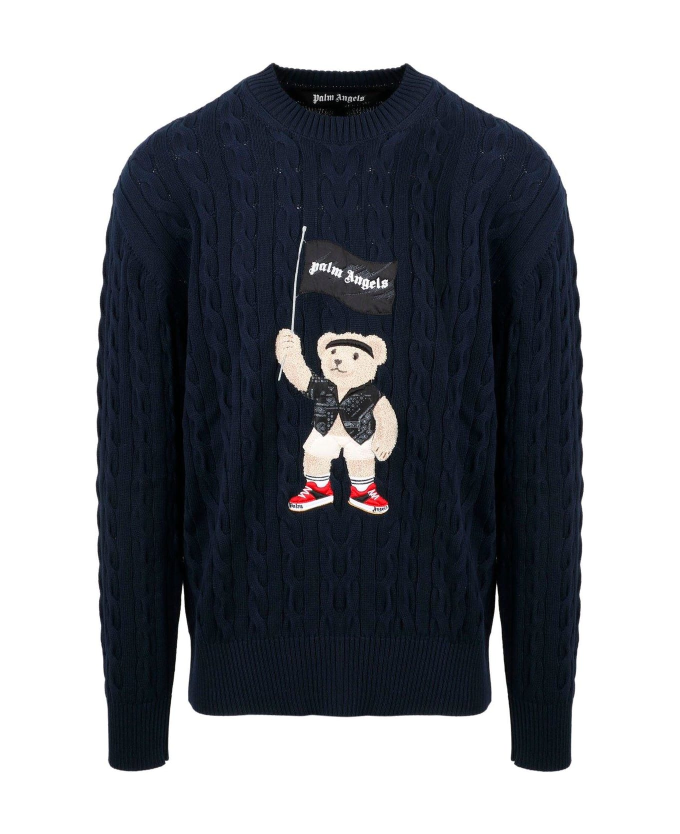 Palm Angels Pirate Bear Cable Knit Sweater - Blue