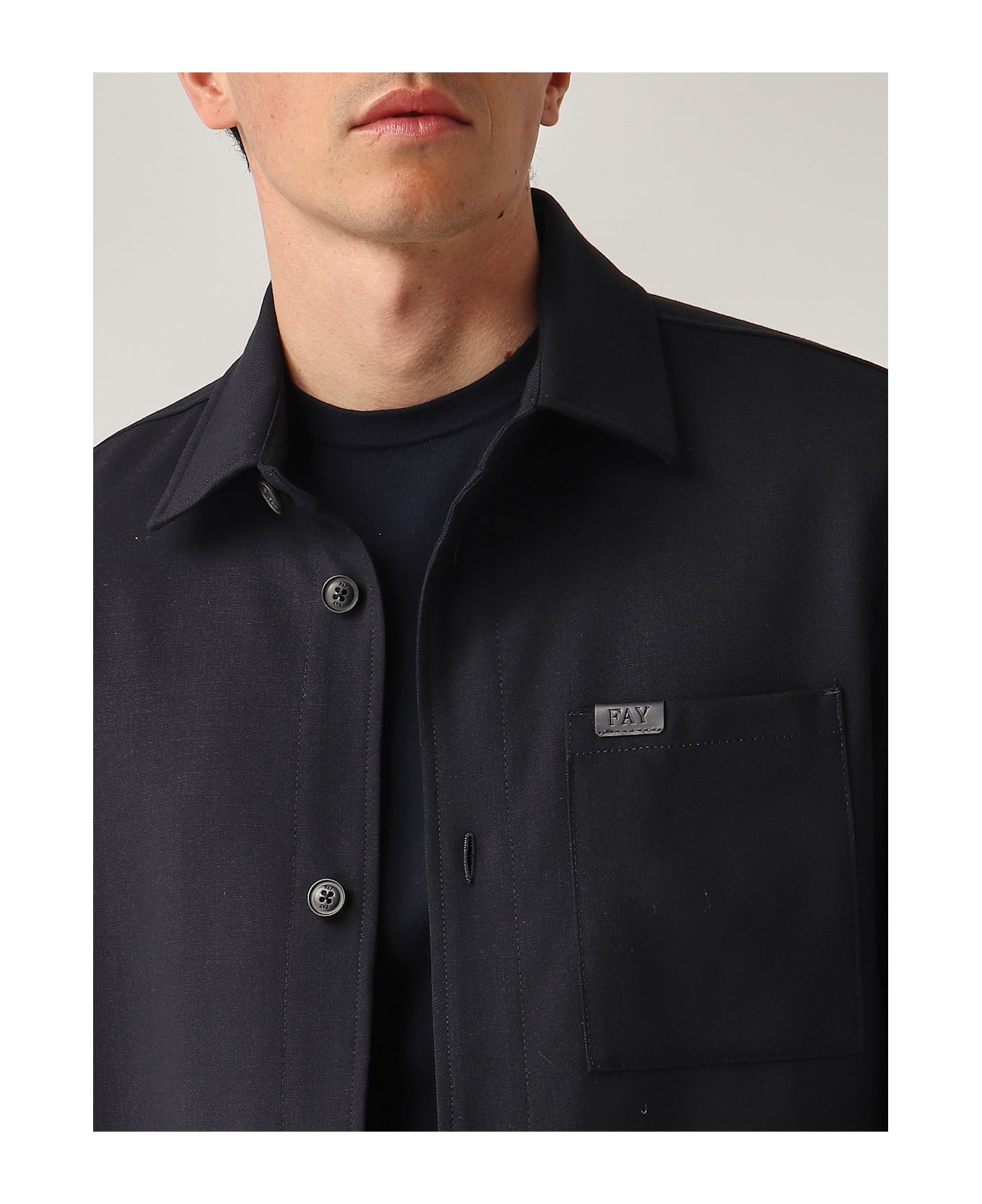 Fay Overshirt In Tela Di Lana Jacket - NAVY