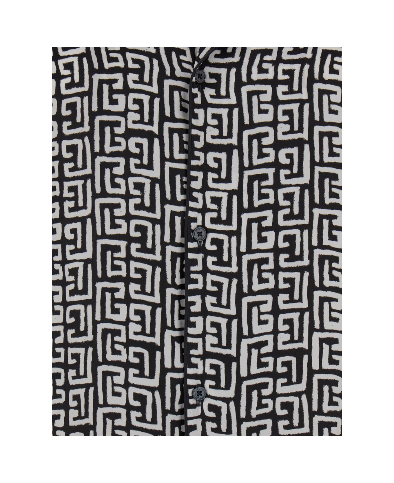 Balmain Black And White Bowling Shirt With All-over Monogram In Cupro Man - Black