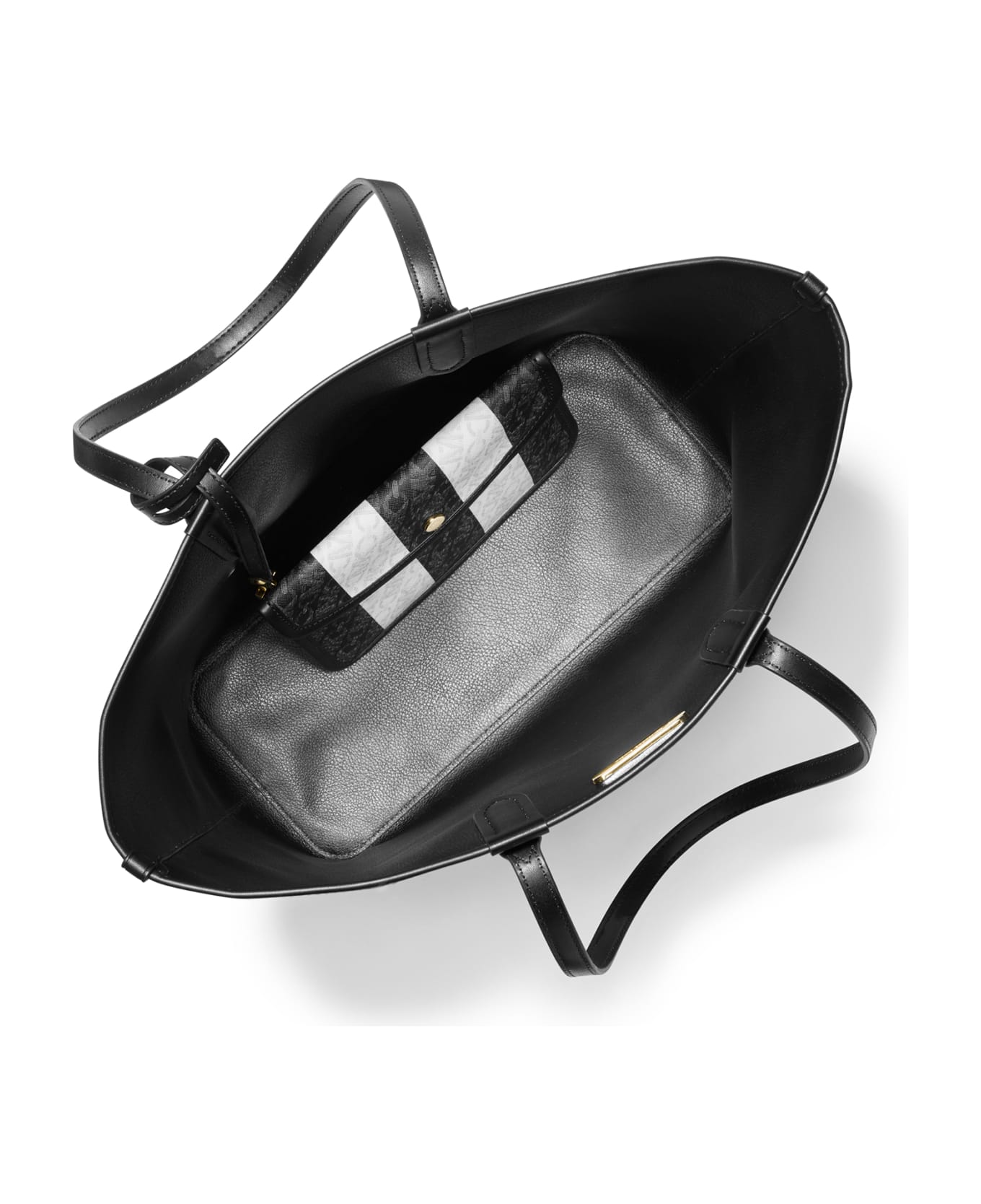 Michael Kors Striped Shopping Bag With Logo - BLK OPTIC WHITE