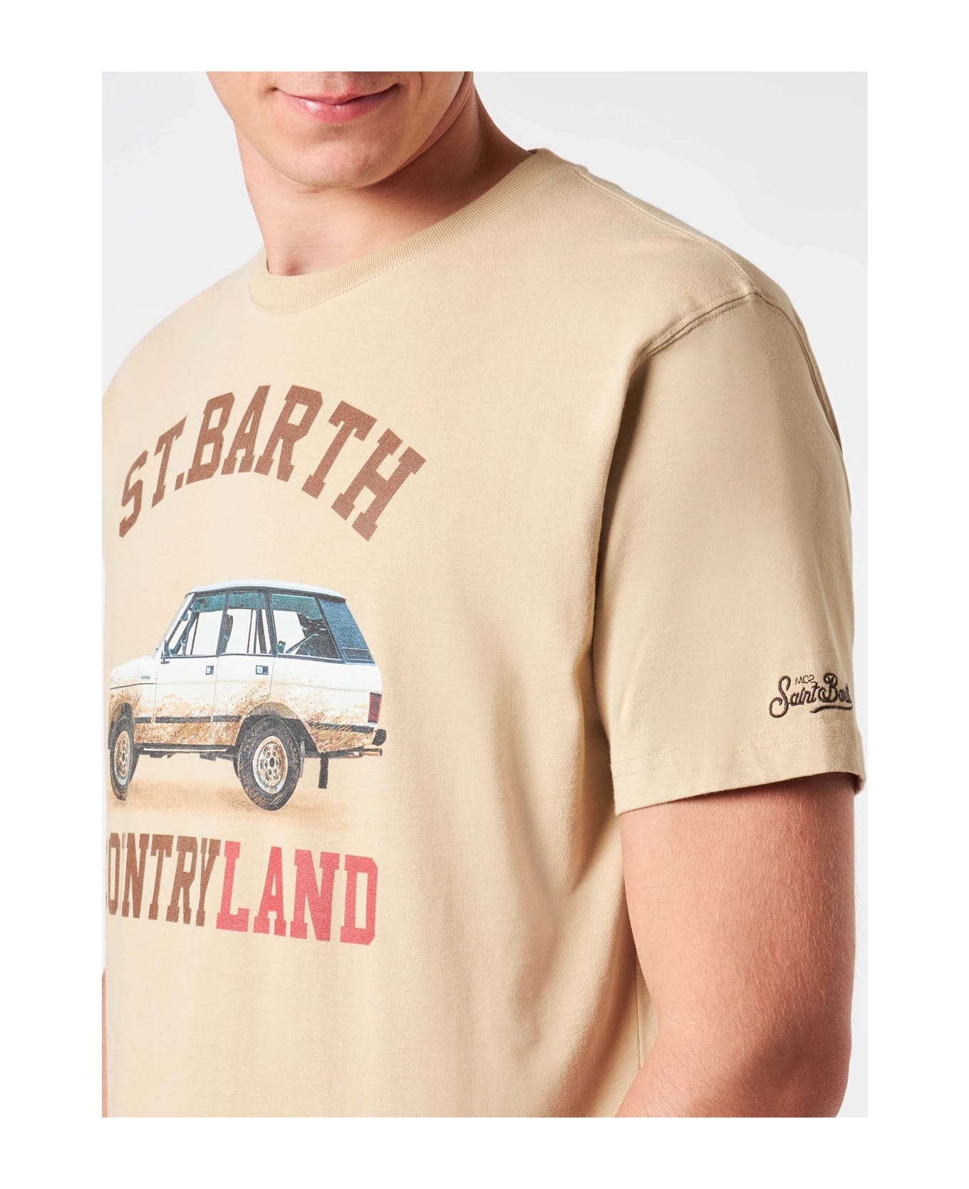MC2 Saint Barth Man Heavy Cotton T-shirt With St. Barth Countryland Print - WHITE