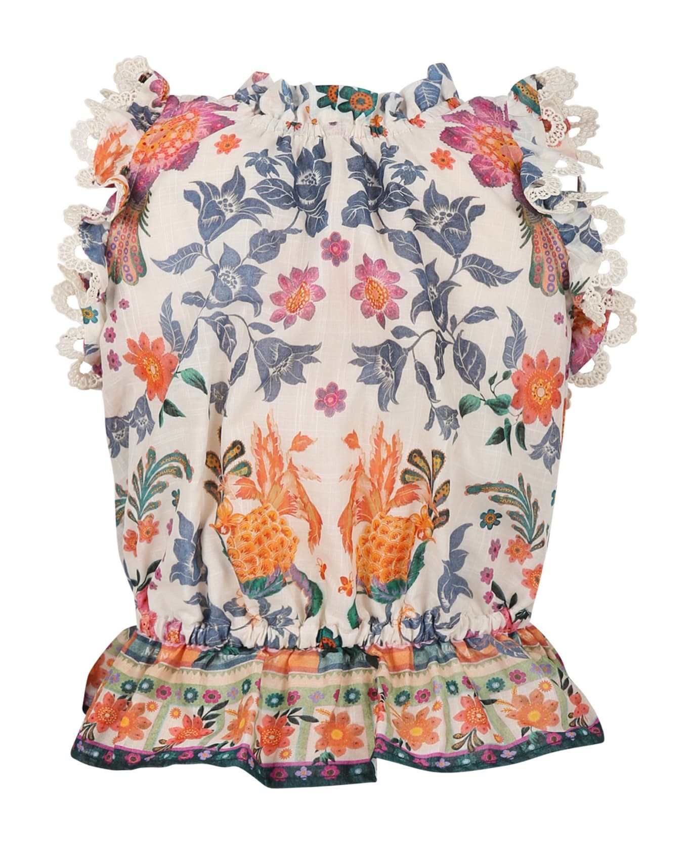 Zimmermann Ivory Top For Girl With Tropical Print - Multicolor