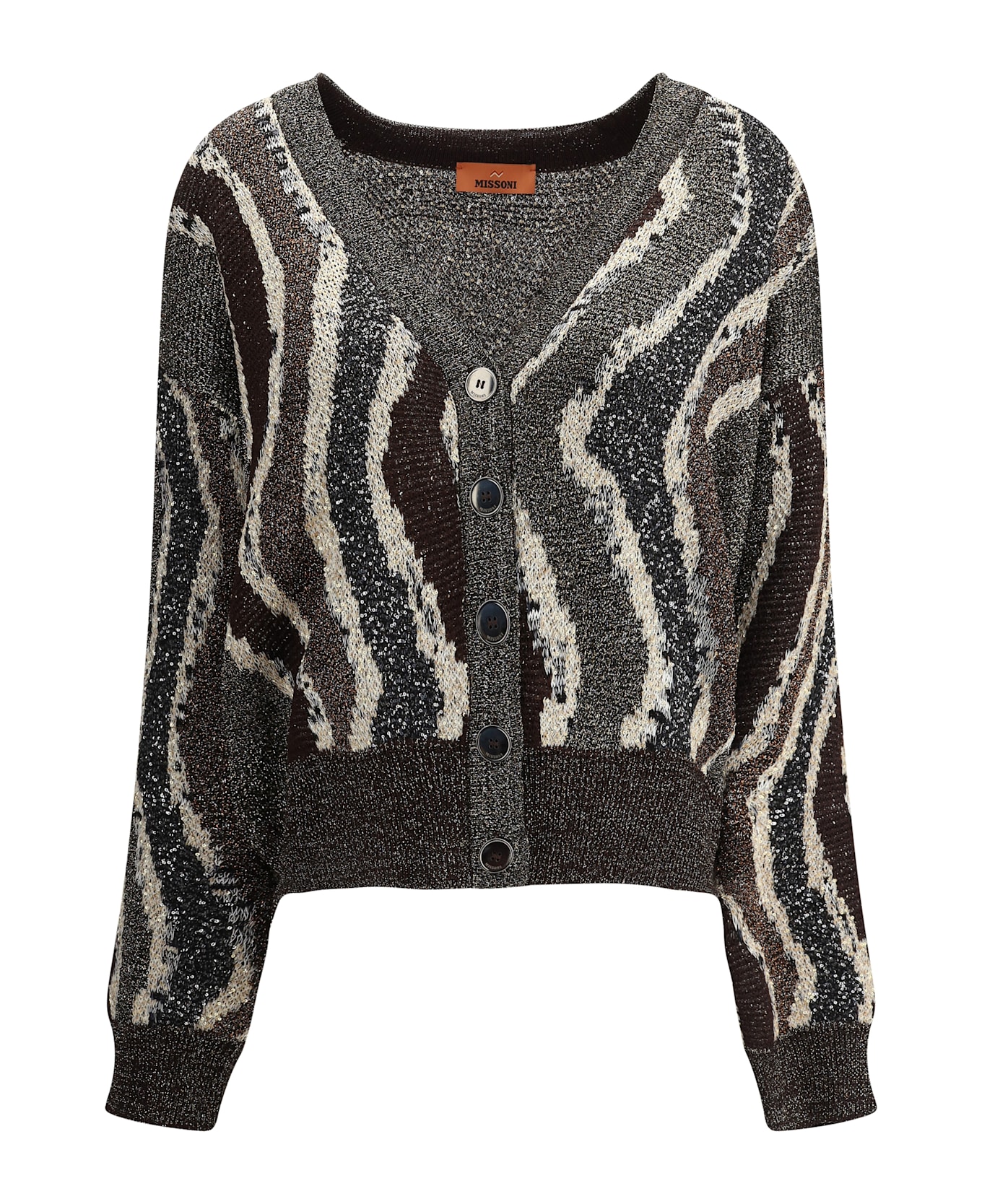 Missoni Wave Pattern Boxy Cardigan - BROWN TONES STRIPES