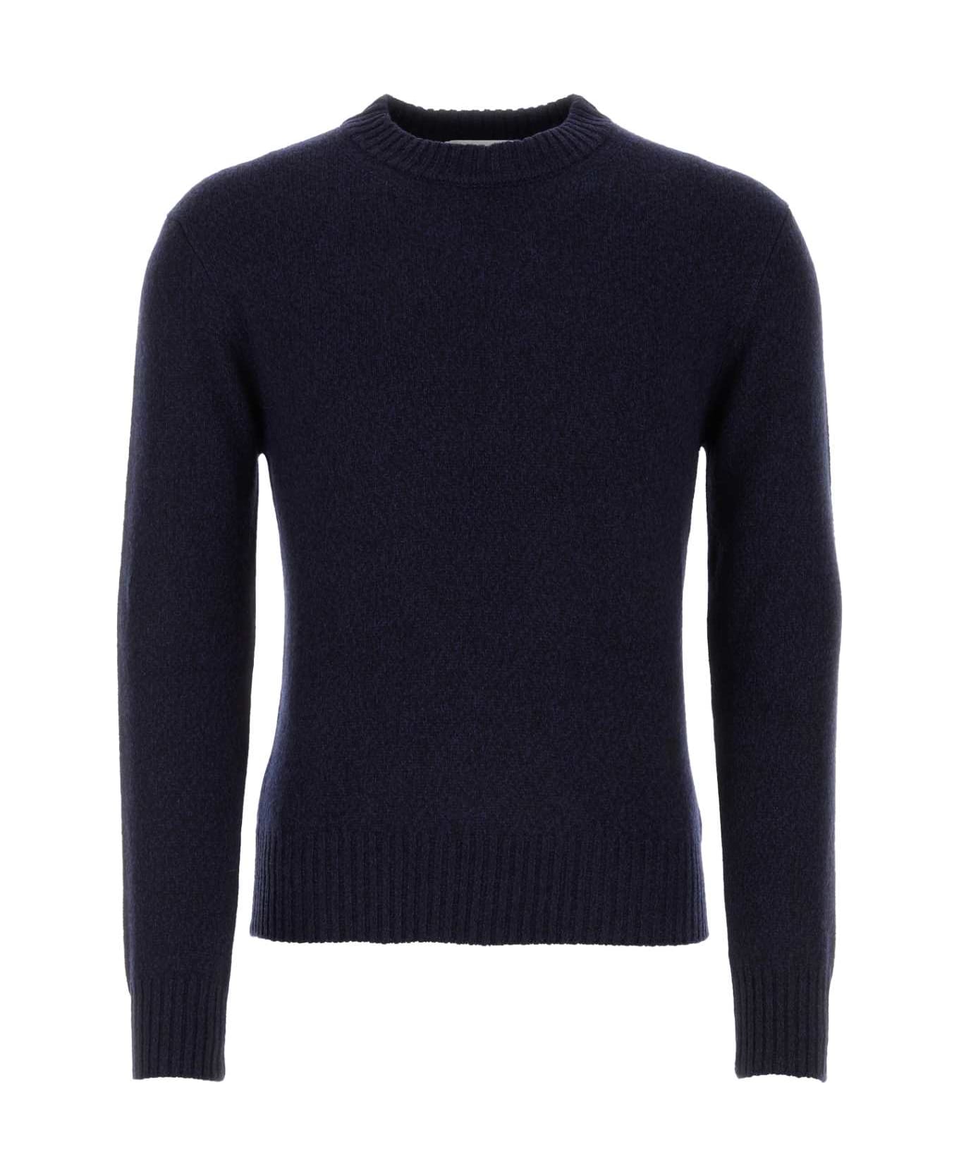 Ami Alexandre Mattiussi Melange Blue Cashmere Blend Sweater - NIGHTBLUE