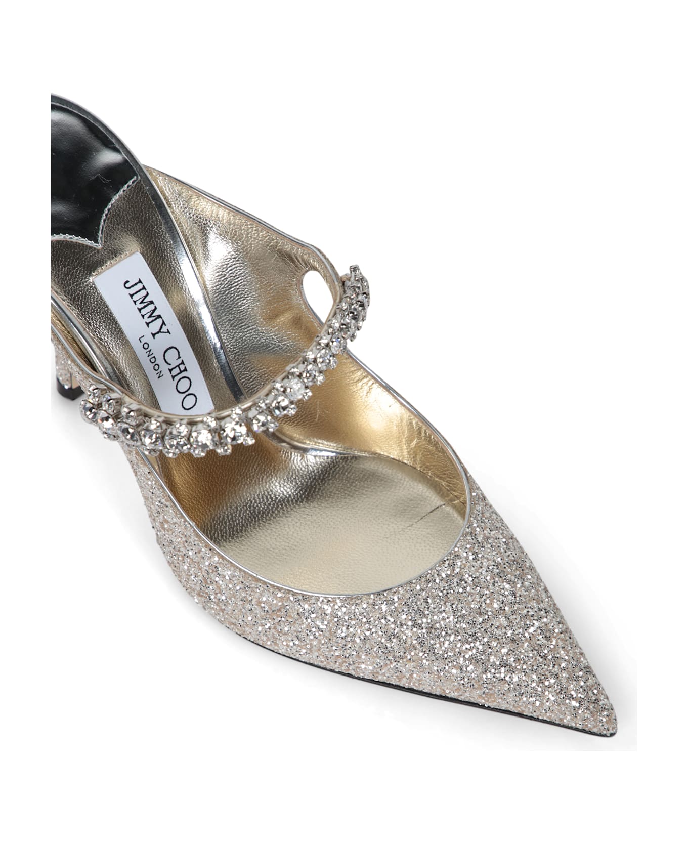 Jimmy Choo Bing 100 Mules In Silver With Glitter - Beige