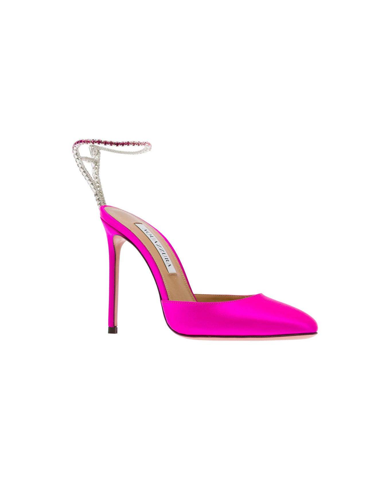 Aquazzura Fuchsia Pink 'ice' Pumps Satin Effect With Crystal Embellishment In Leather Woman - Fuxia