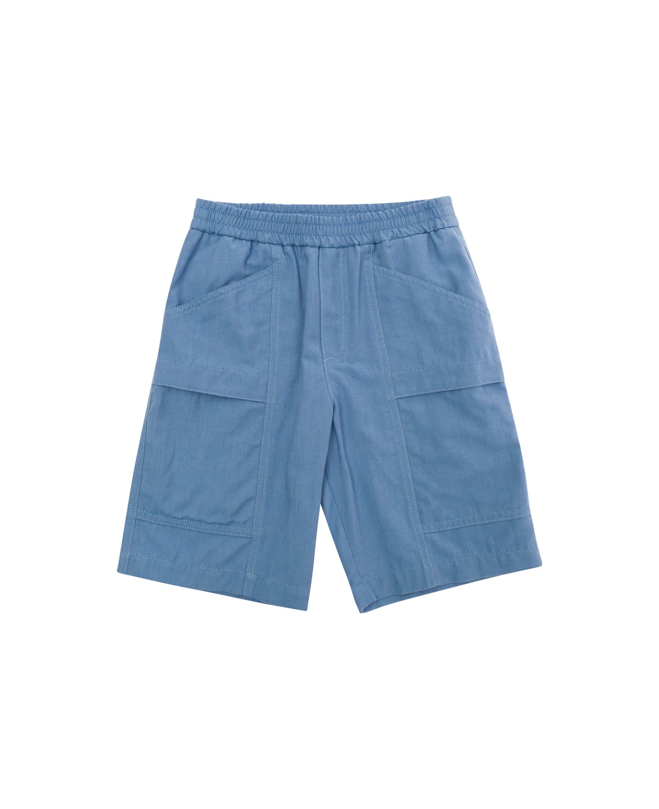 Moncler Light Blue Bermuda Shorts With Logo Applique In Cotton Boy - Light blue