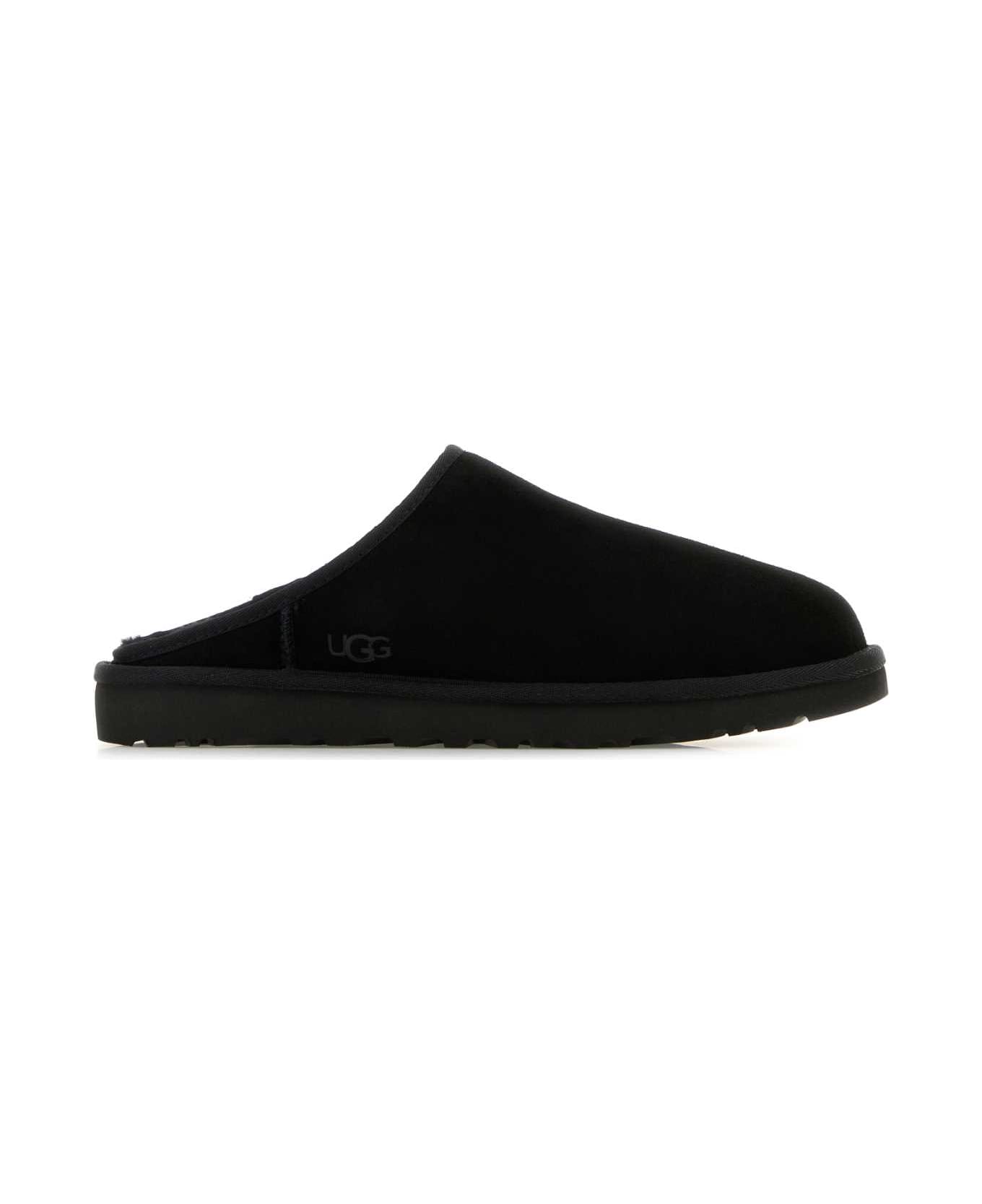 UGG Black Suede Classic Slippers - Black