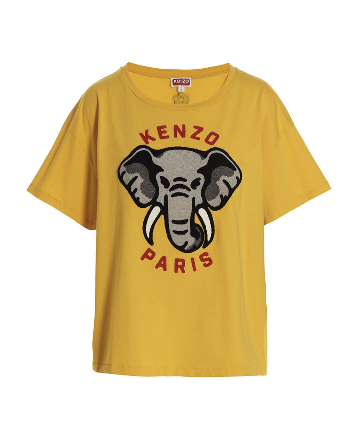 Kenzo Oversize T-shirt With Elephant And Logo On The Chest - YELLOW