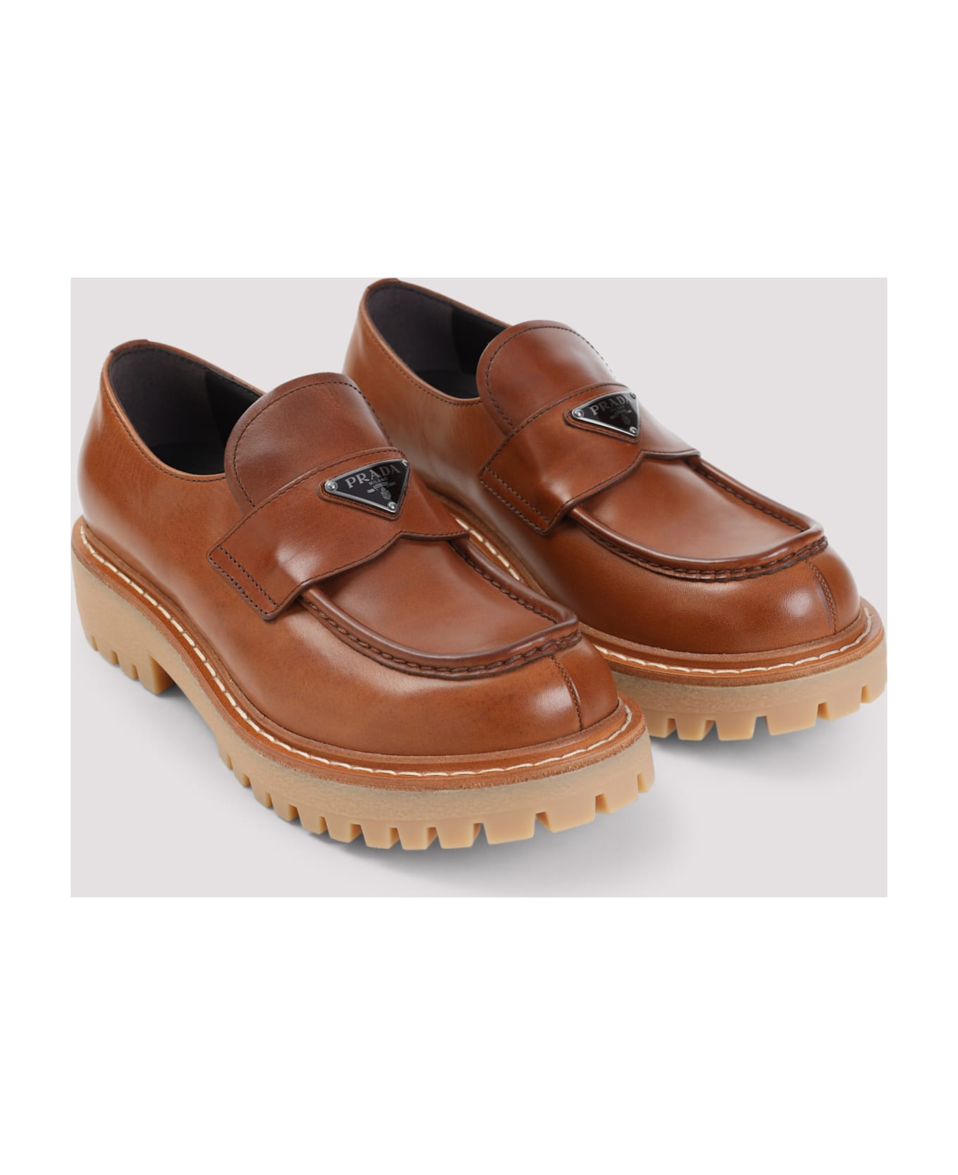 Prada Caramel Leather Loafers - COGNAC